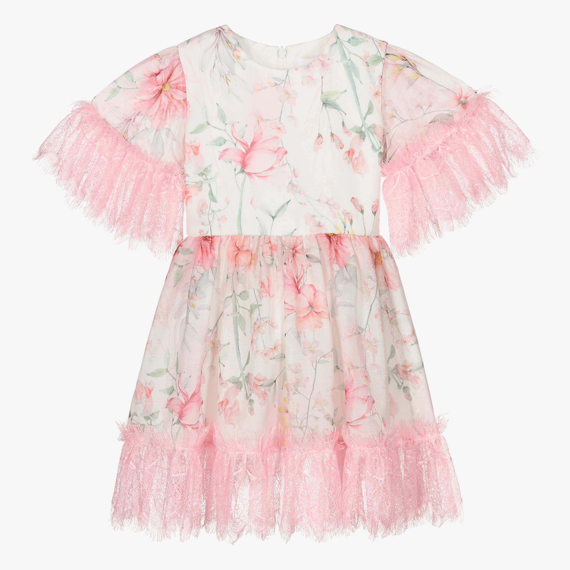 Eirene - Girls Pink Floral Satin Dress | Childrensalon