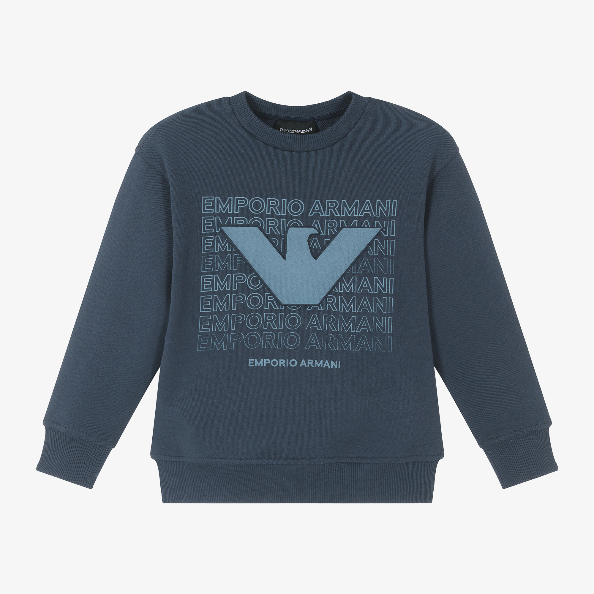 Emporio Armani Boys Blue Cotton Eagle Logo Sweatshirt Childrensalon