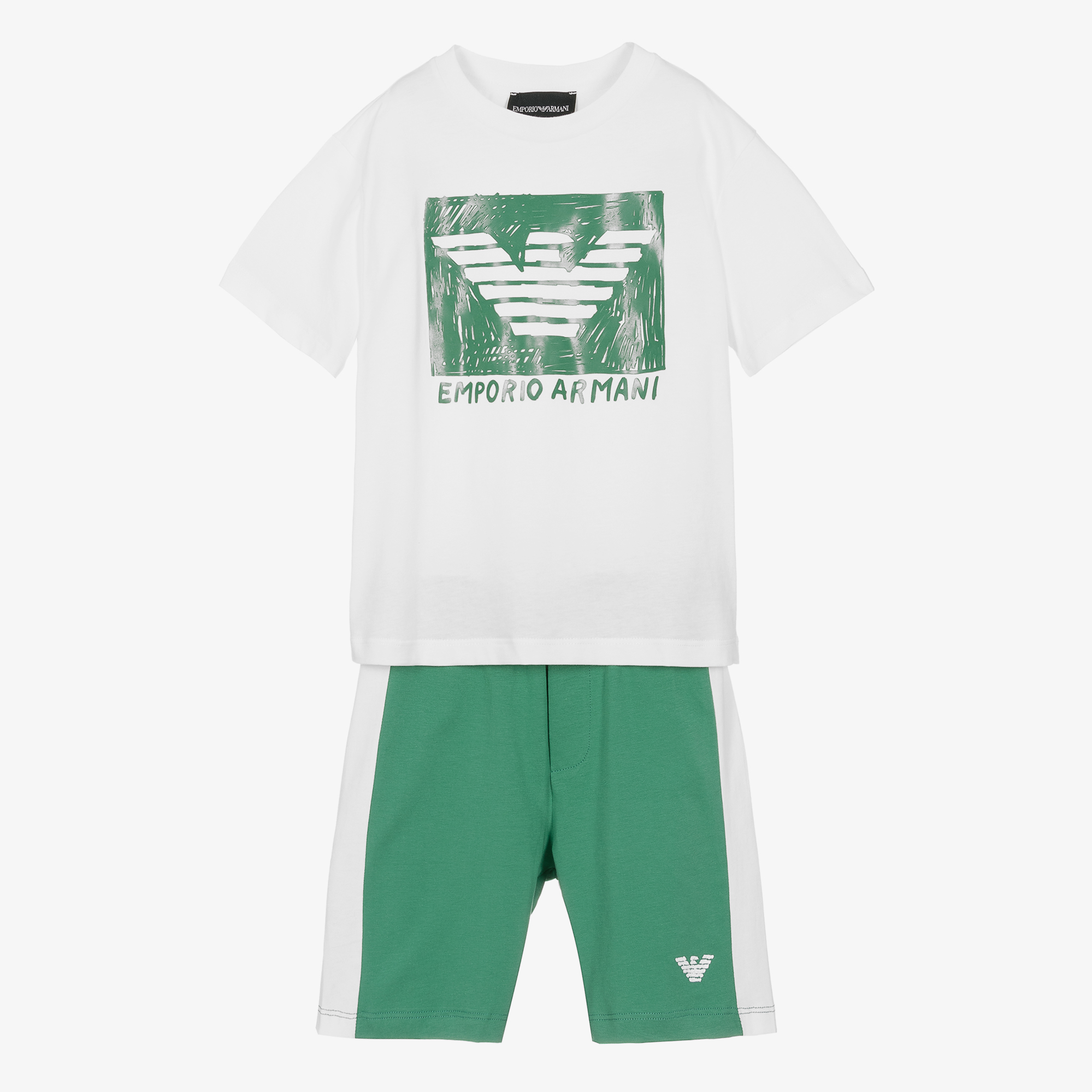 inversión precoz Reprimir Emporio Armani - Boys Green & White Sketch Logo Shorts Set | Childrensalon