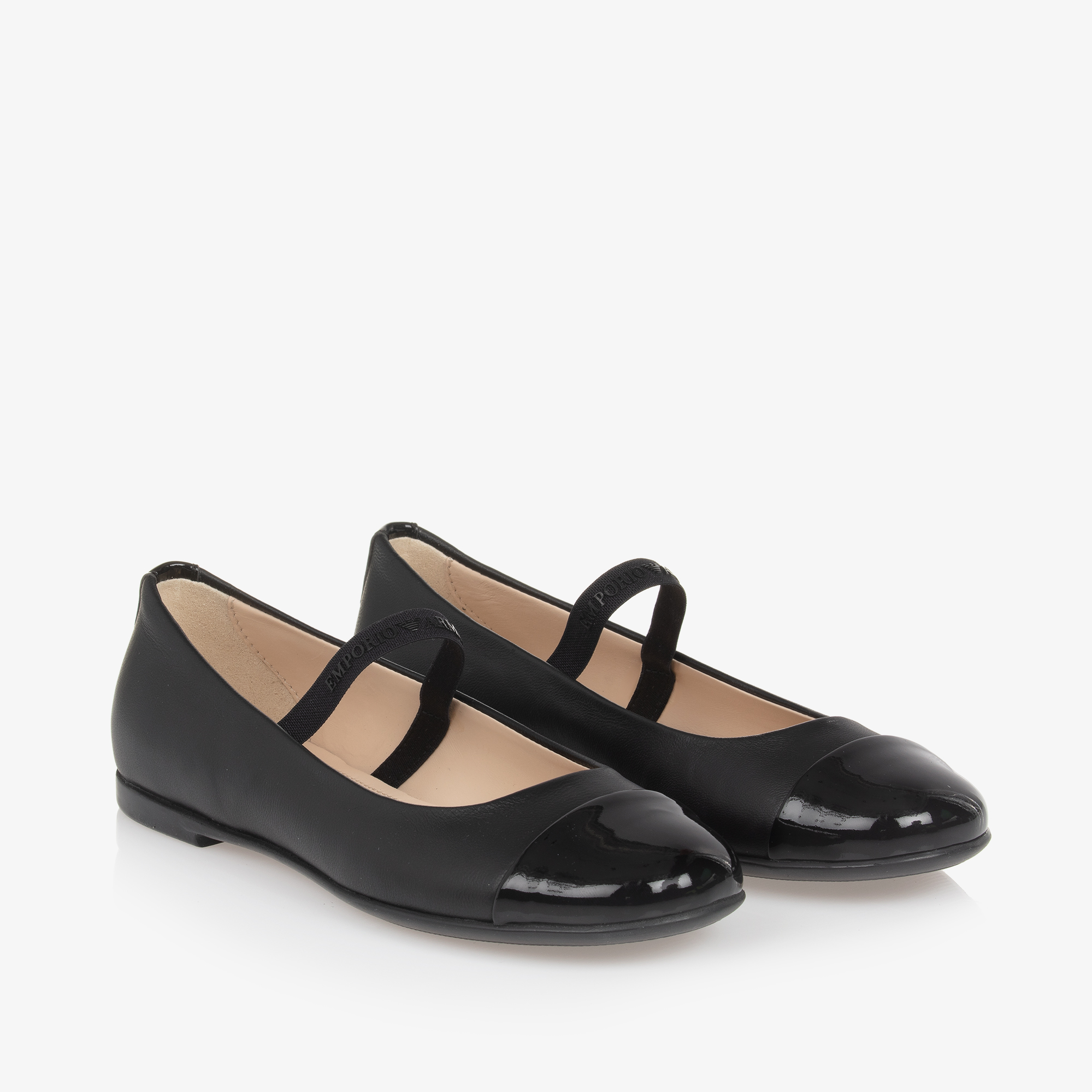 Emporio Armani Girls Black Leather Pumps