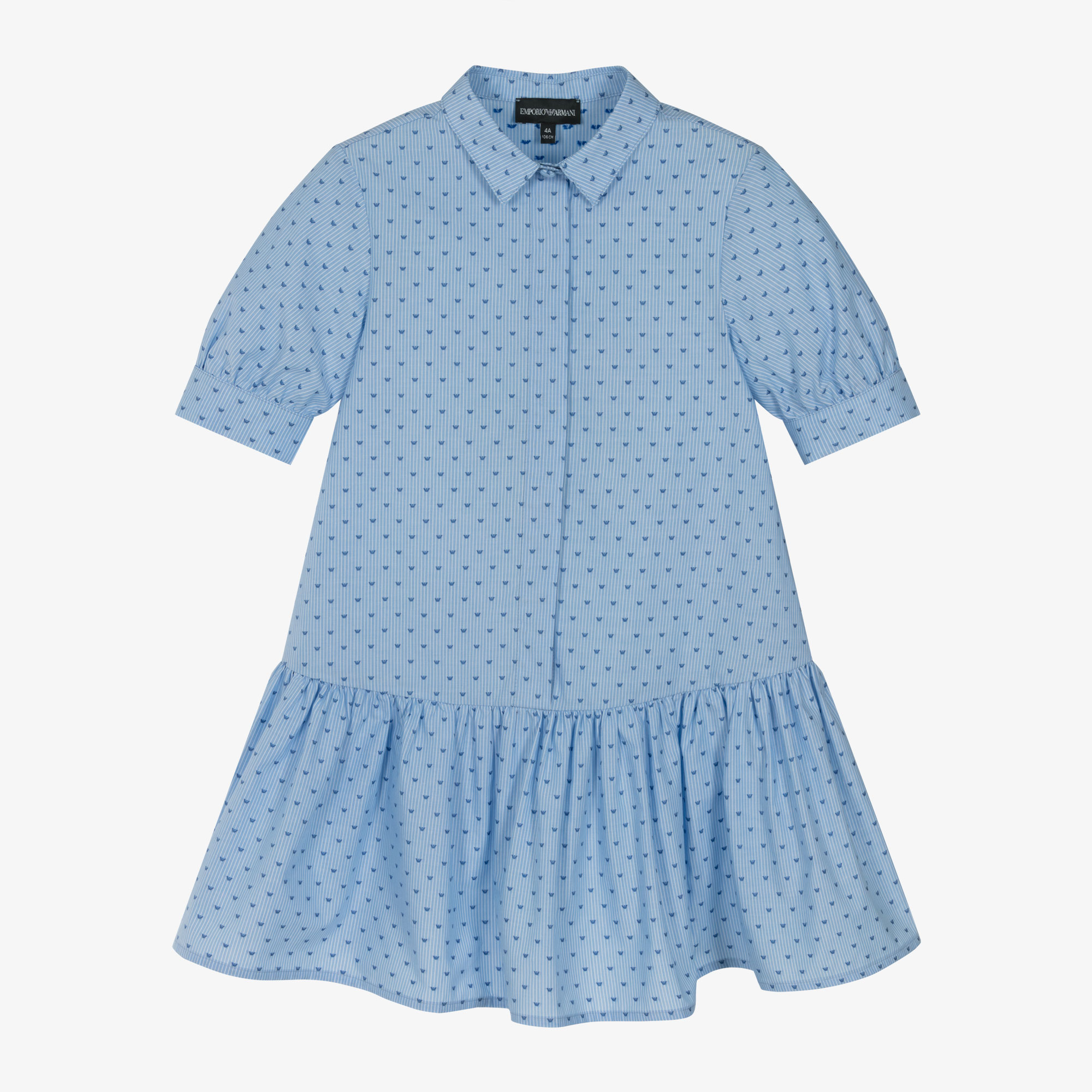 Emporio Armani Girls Blue Striped Cotton Shirt Dress Childrensalon