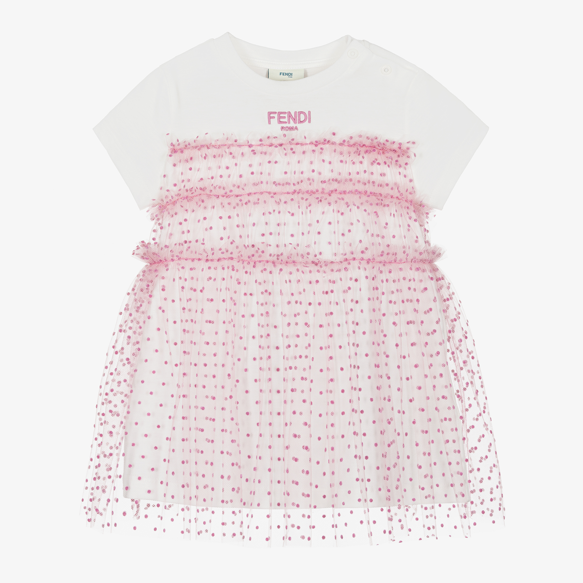 Fendi Baby Girls Pink Tulle & White Cotton Dress