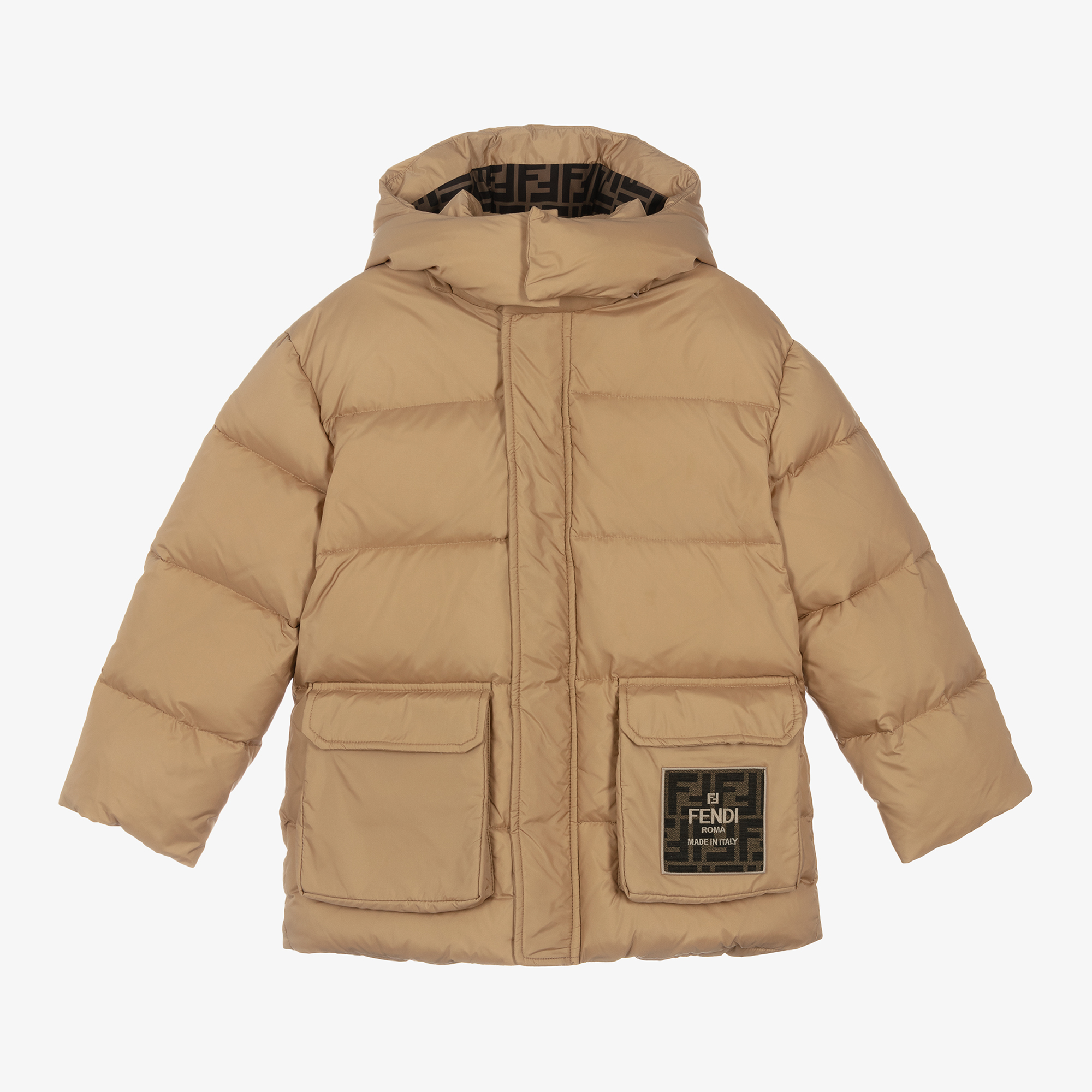 Fendi Beige FF Logo Puffer Jacket