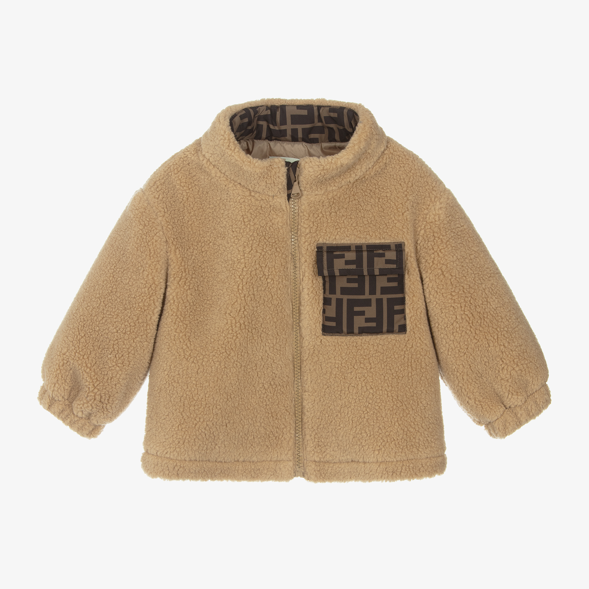 Fendi Beige Teddy Fleece FF Baby Jacket