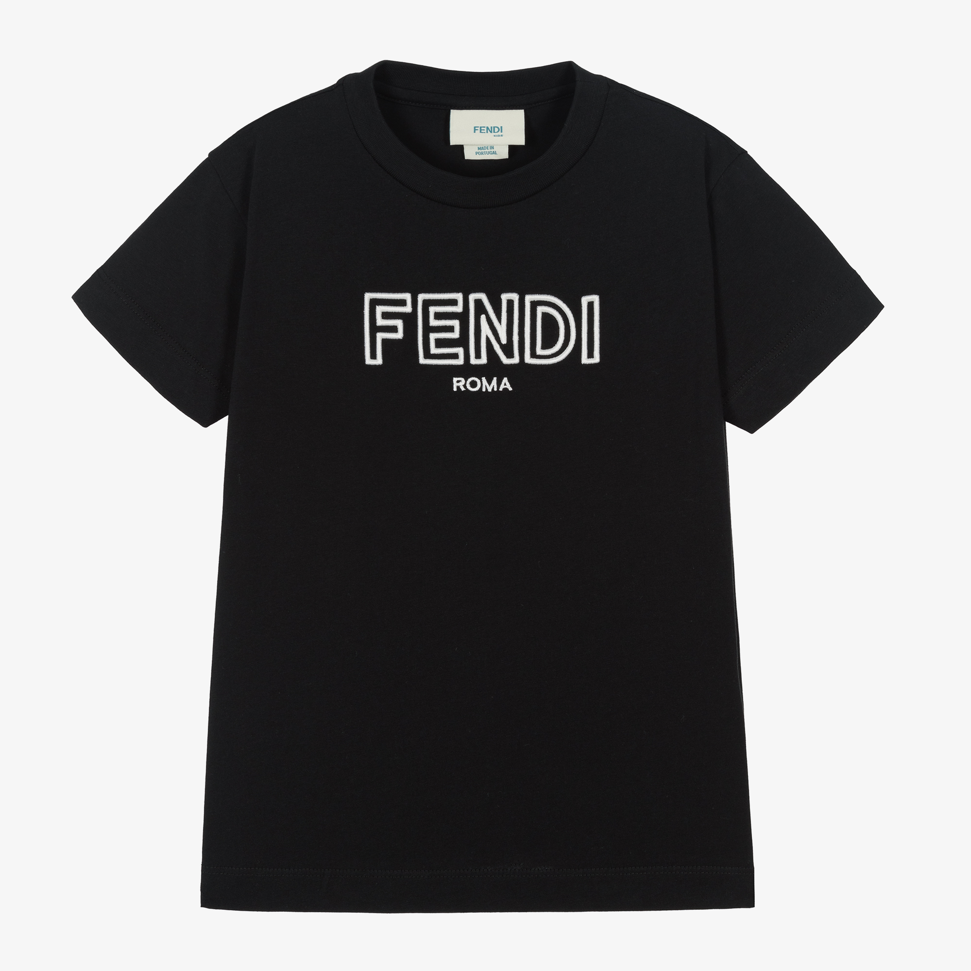 Fendi Black Embroidered Cotton T Shirt Childrensalon