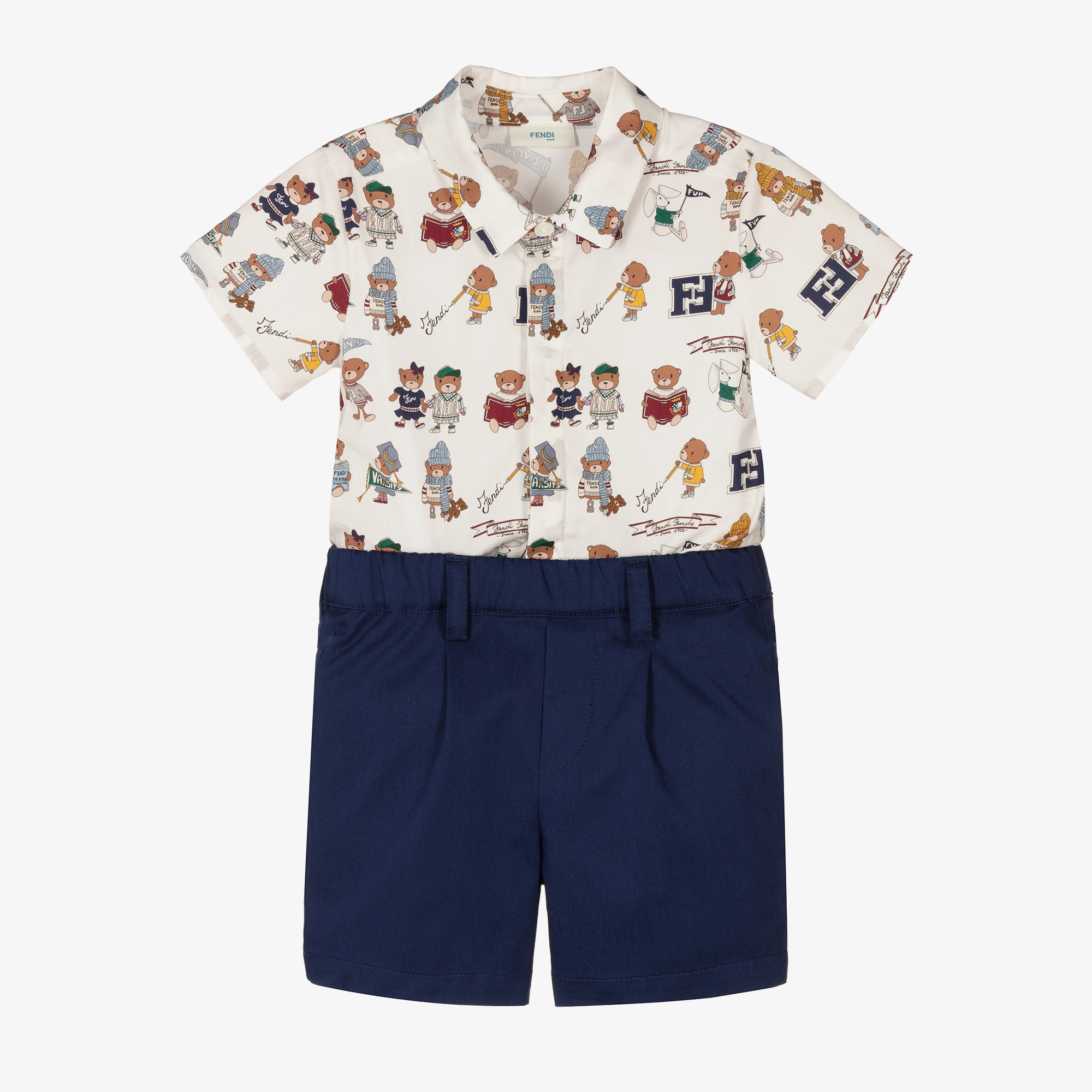 Fendi - White & Blue Linen Buster Suit | Childrensalon