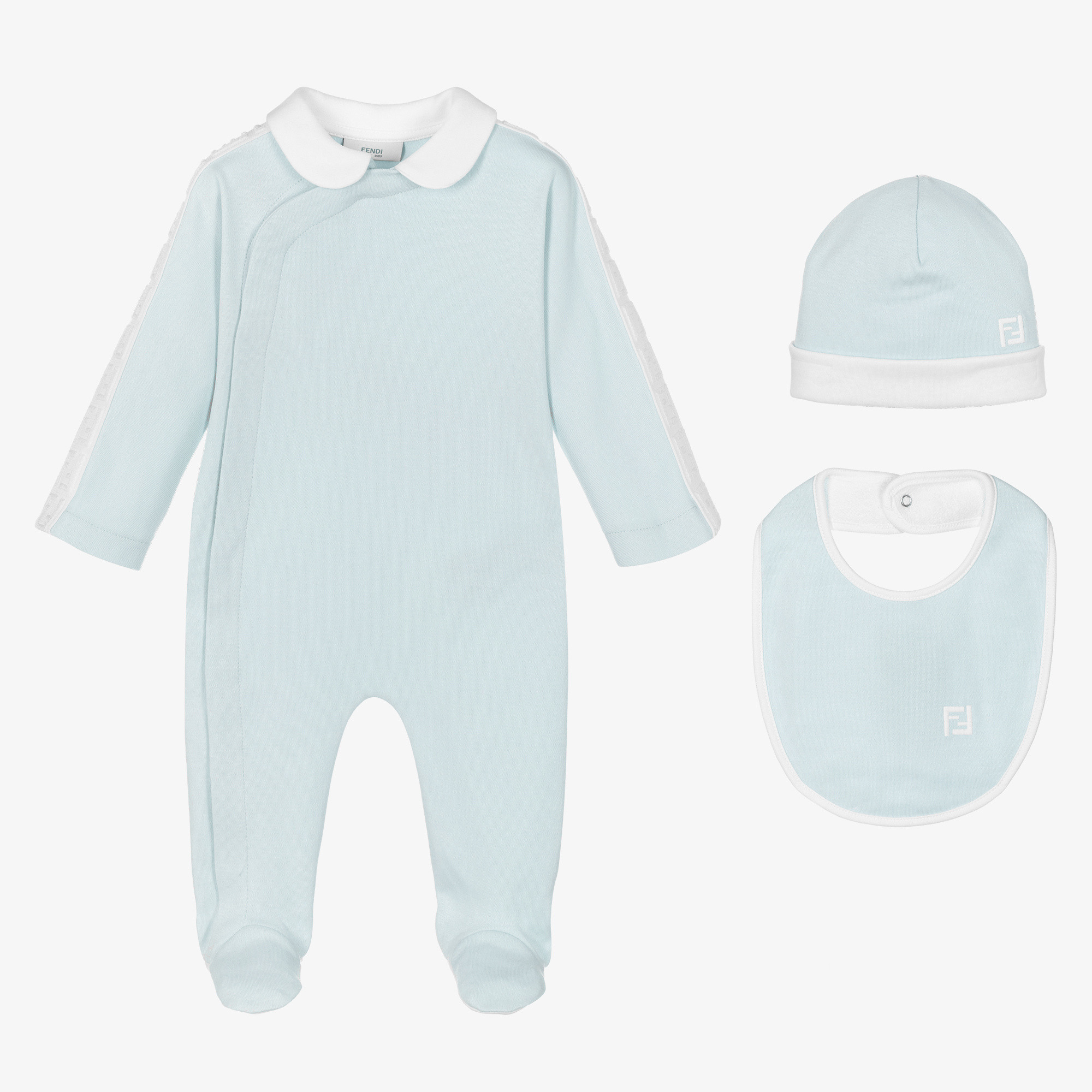 Fendi - Pale Blue Babygrow & Hat Set | Childrensalon