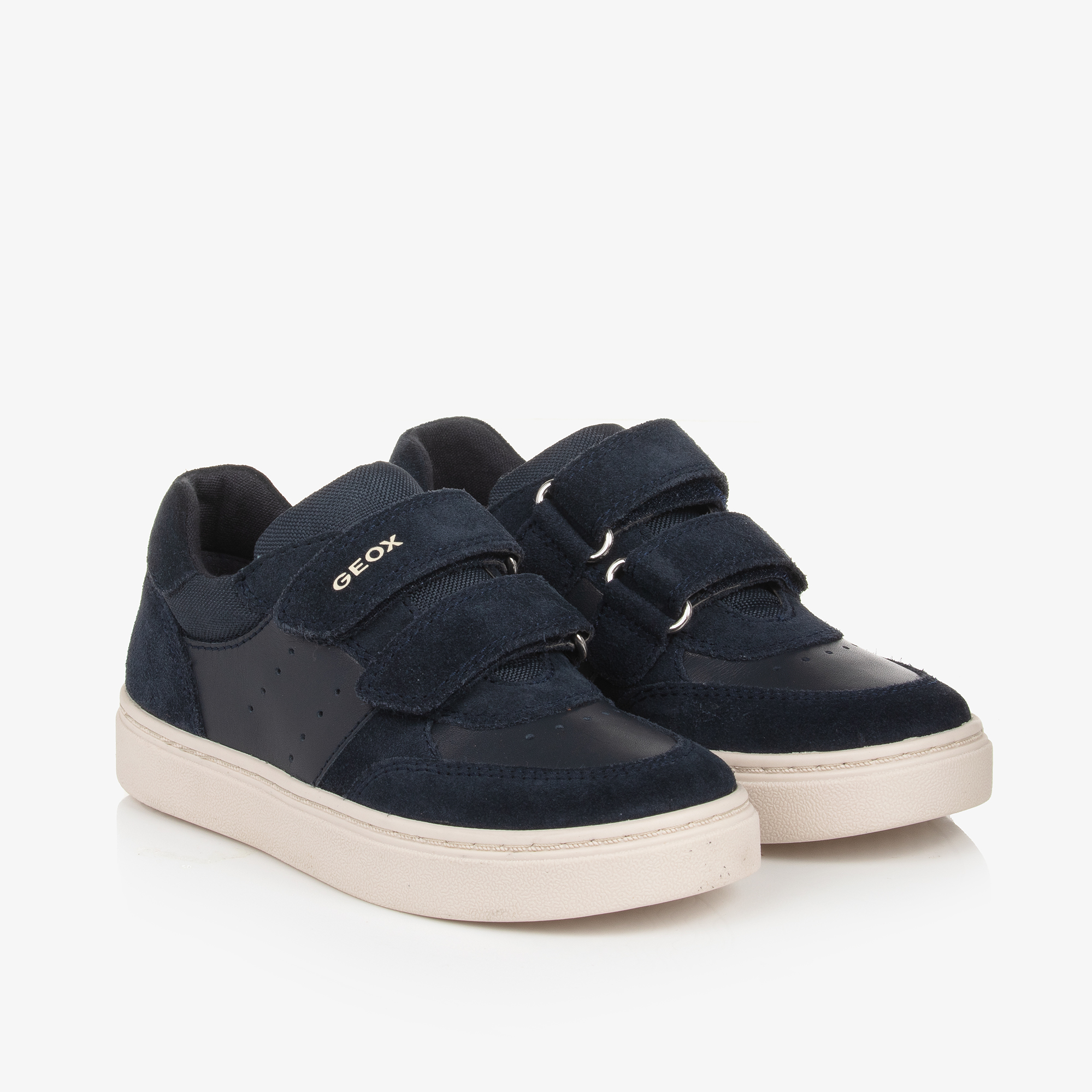 Geox Boys Navy Blue Leather Velcro Trainers