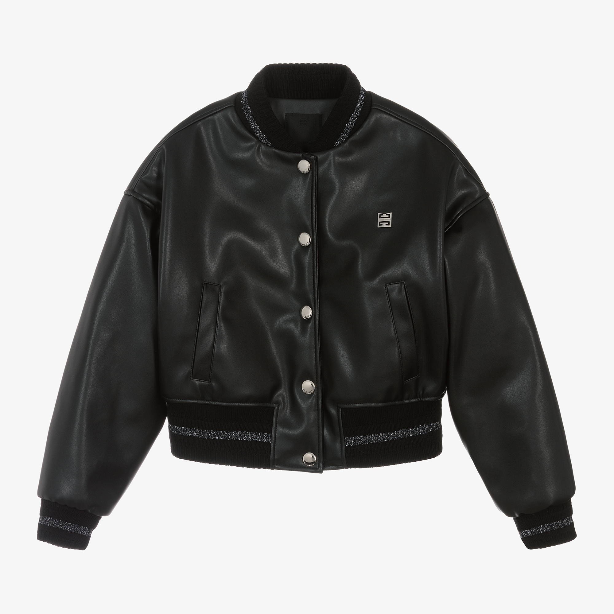 Givenchy Girls Black Faux Leather Bomber Jacket