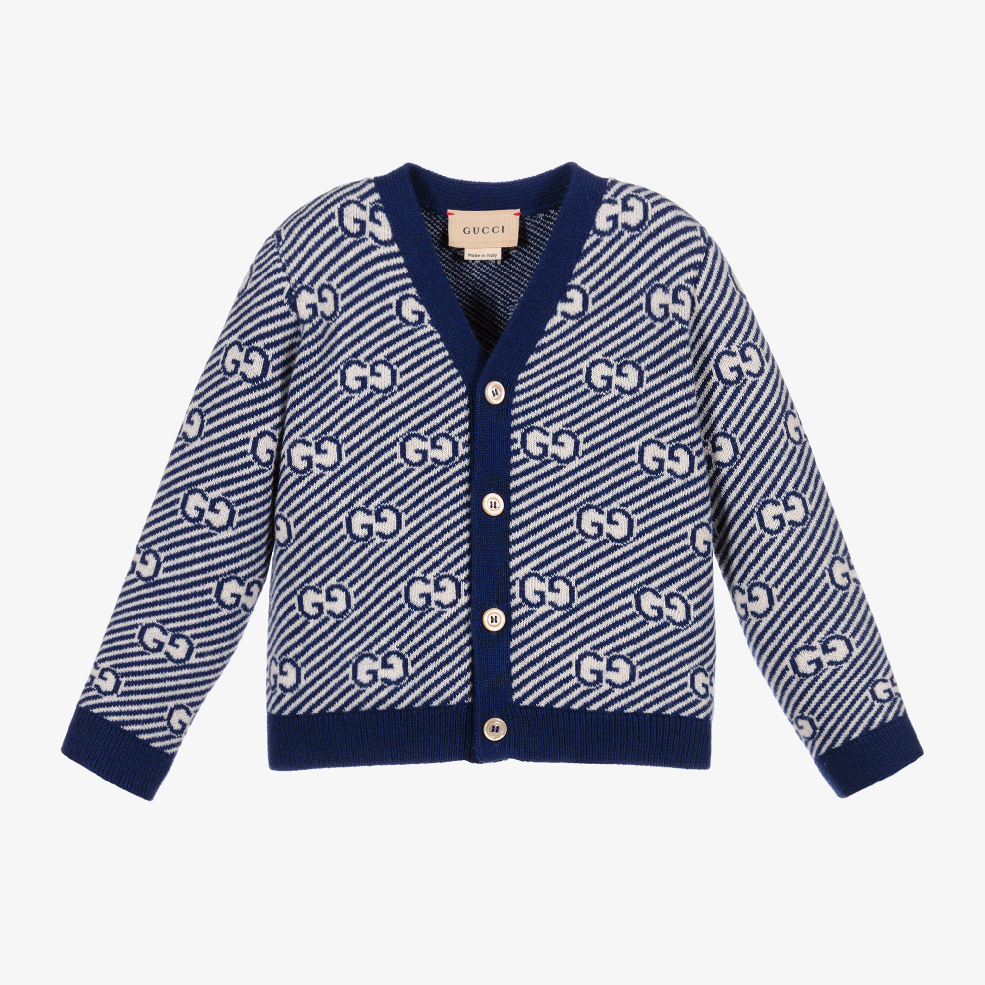 Gucci - Gilet bleu en laine GG Baby | Childrensalon