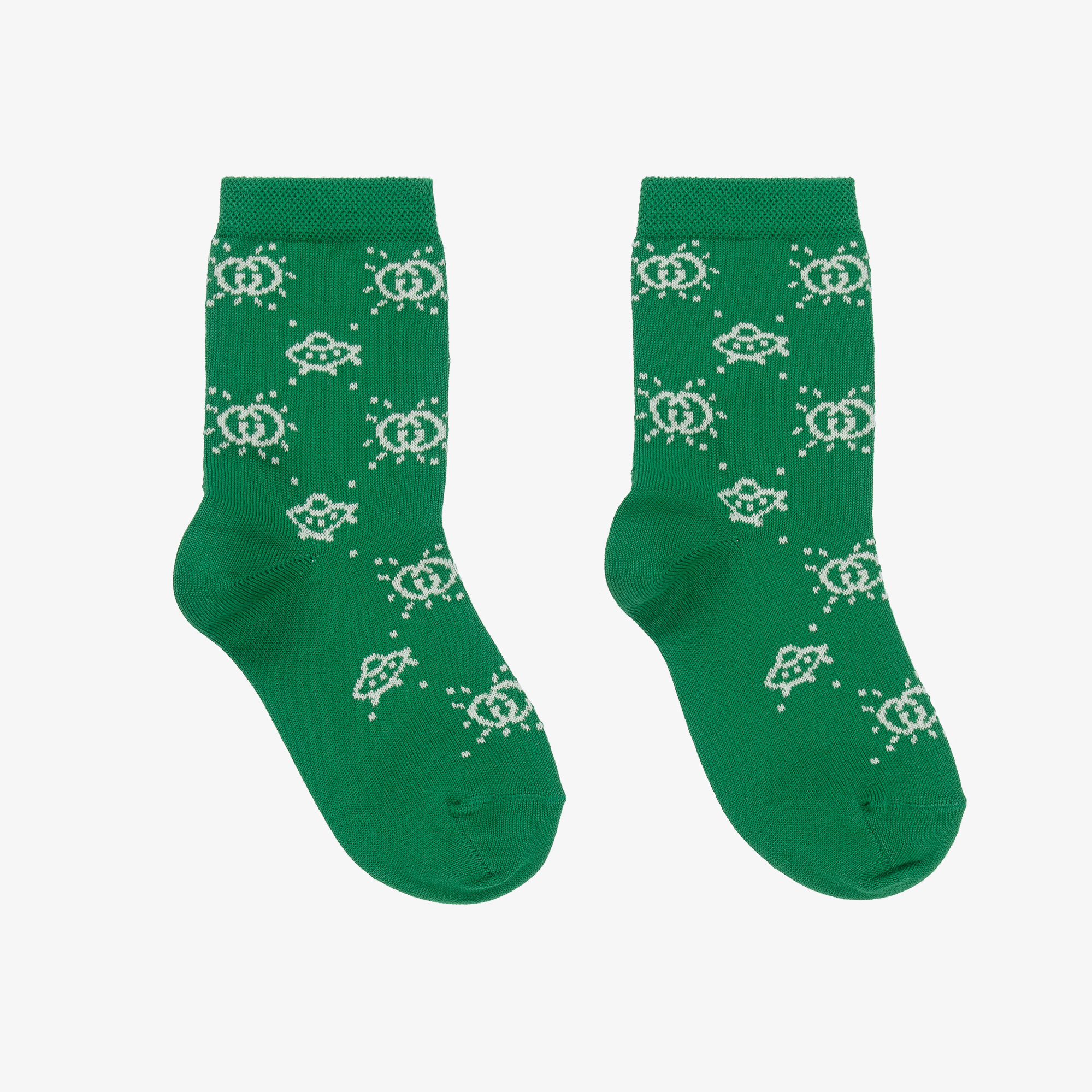 Gucci Boys Green & Ivory Cotton Socks