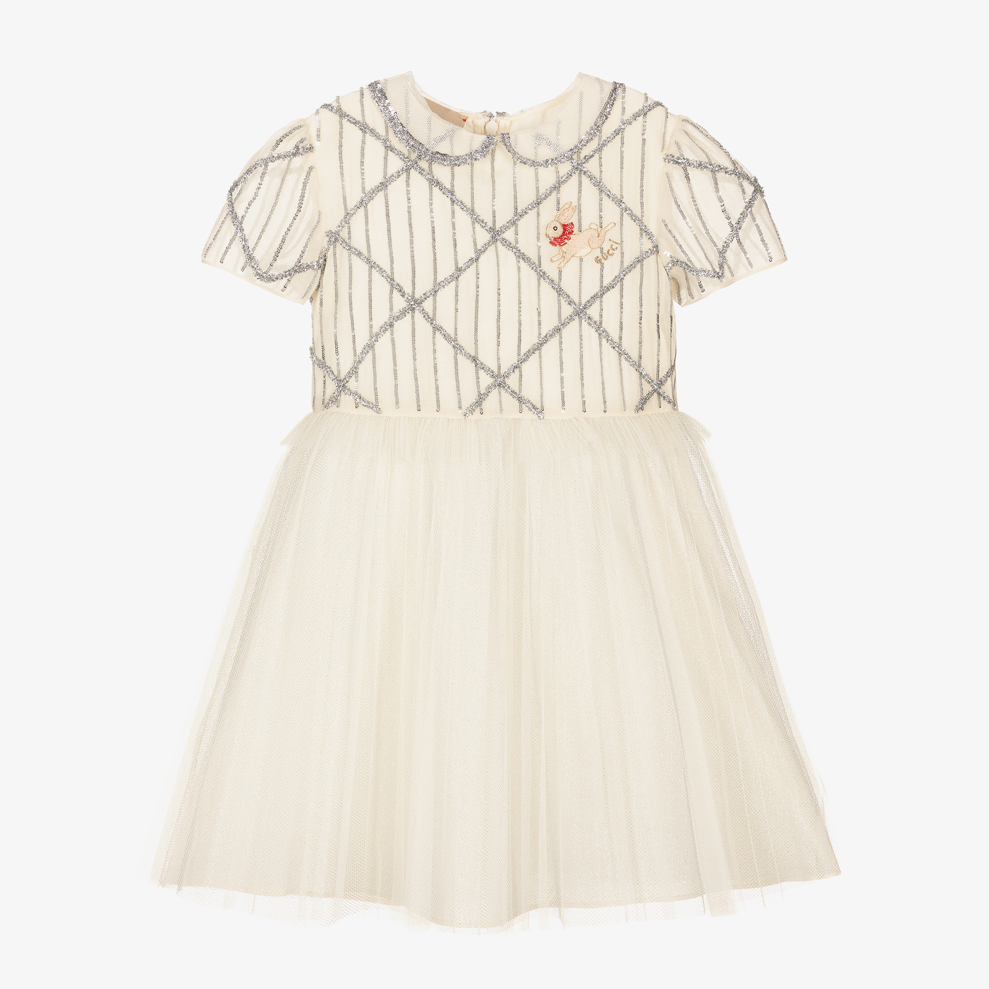 Gucci - Girls Ivory Sequined Tulle Dress | Childrensalon