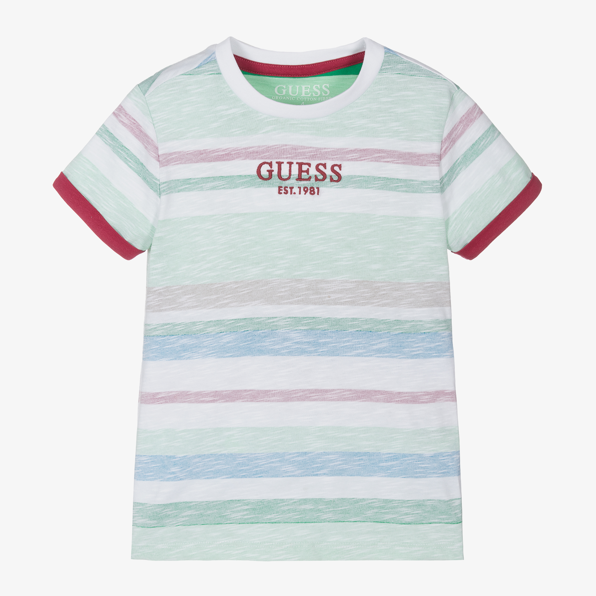 Guess Boys Green Striped Cotton T Shirt Childrensalon