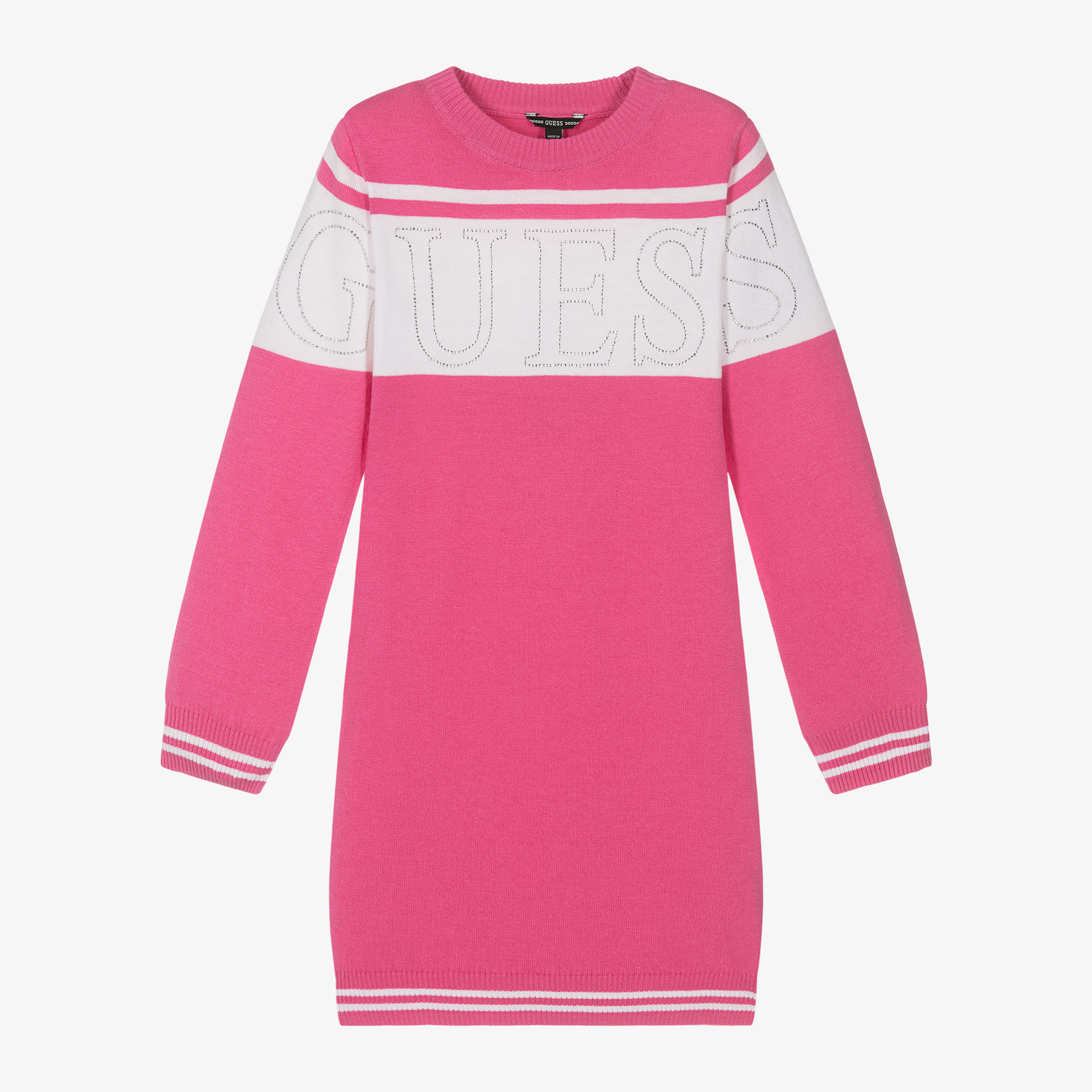 Guess Girls Pink Knitted Diamante Logo Dress Childrensalon