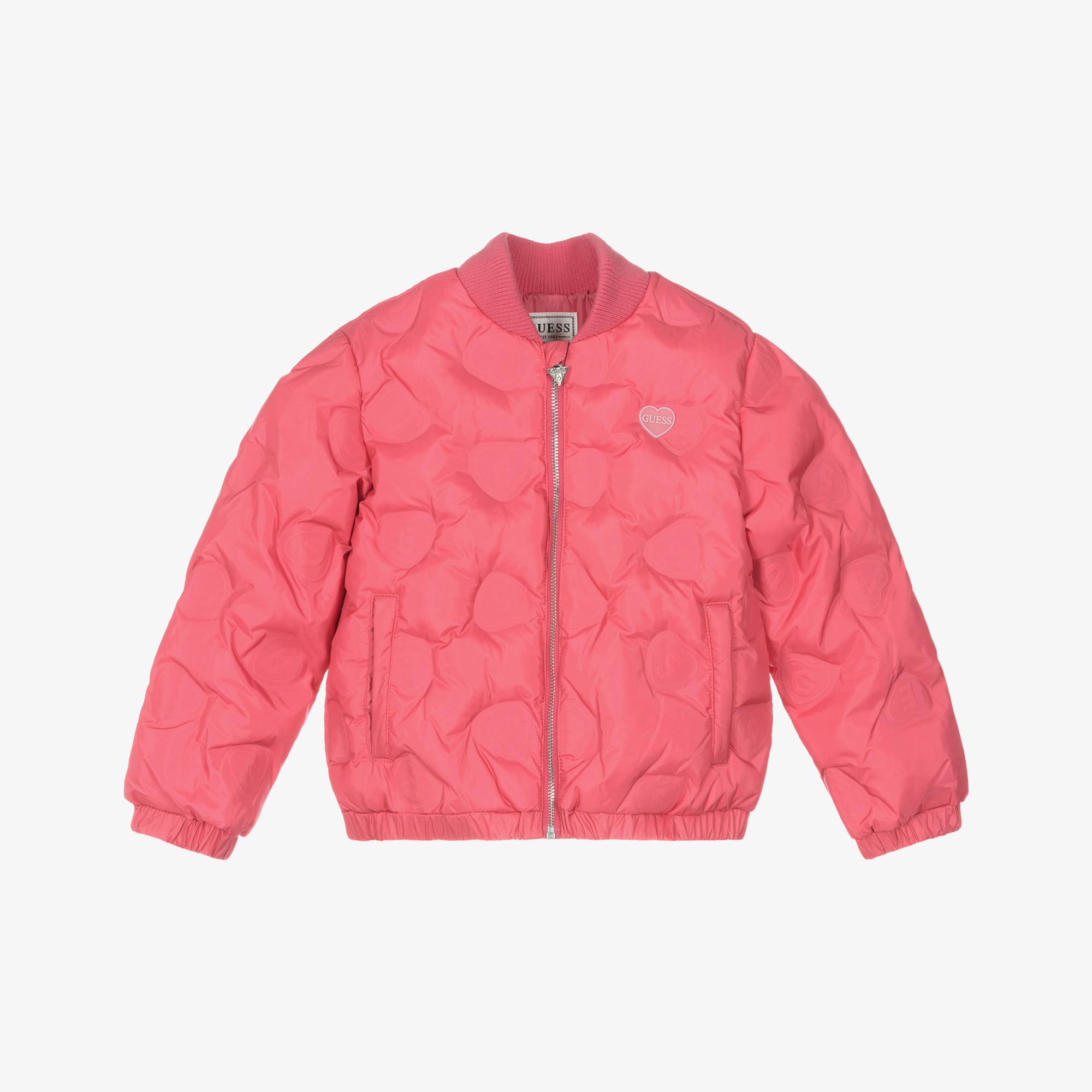 Guess Girls Pink Satin Heart Bomber Jacket Childrensalon