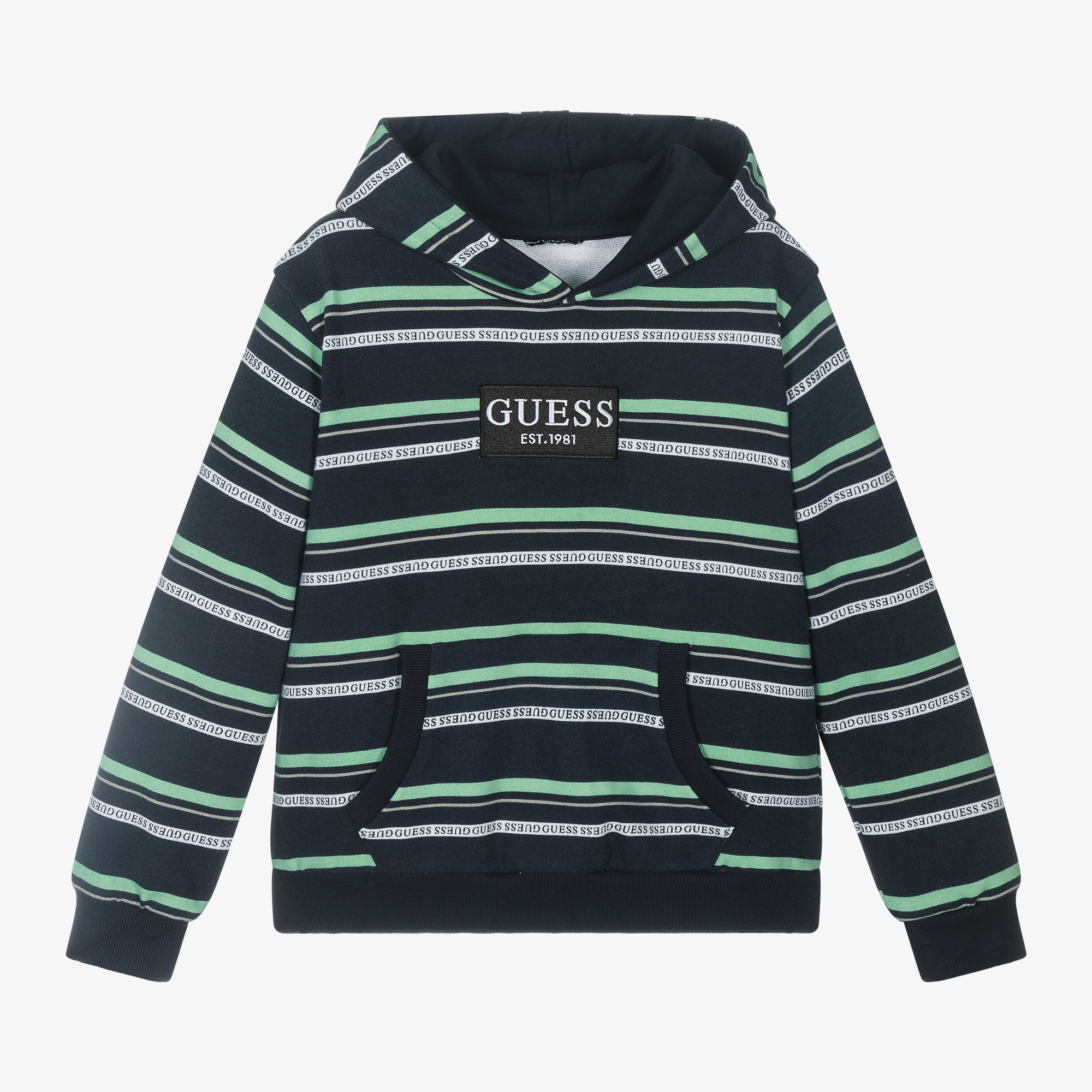 Guess Junior Boys Blue Striped Cotton Hoodie