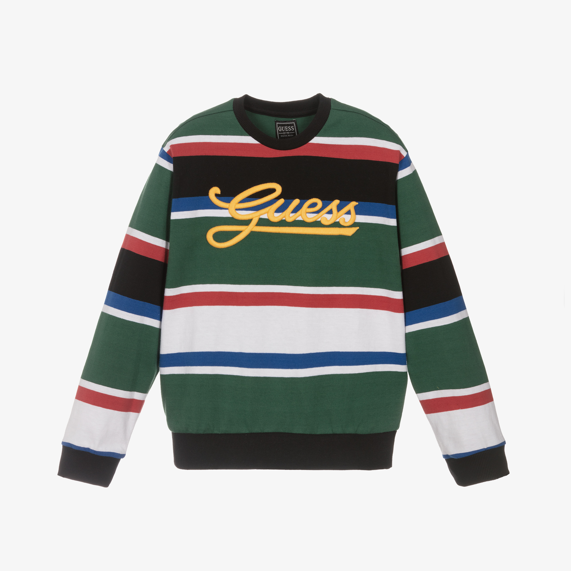 Guess Junior Boys Green Cotton Stripe Sweatshirt Childrensalon