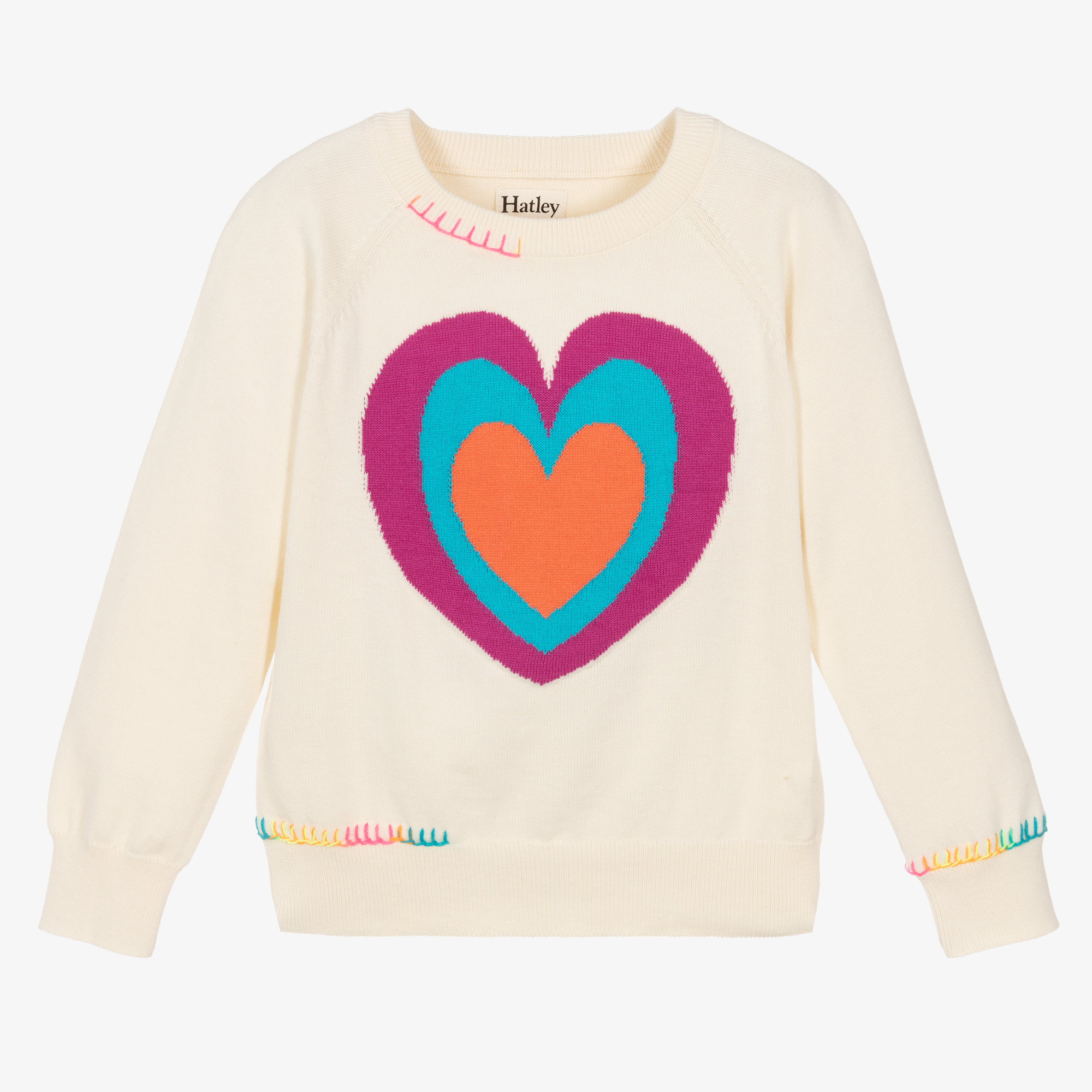 Hatley Girls Ivory Heart Cotton Sweater