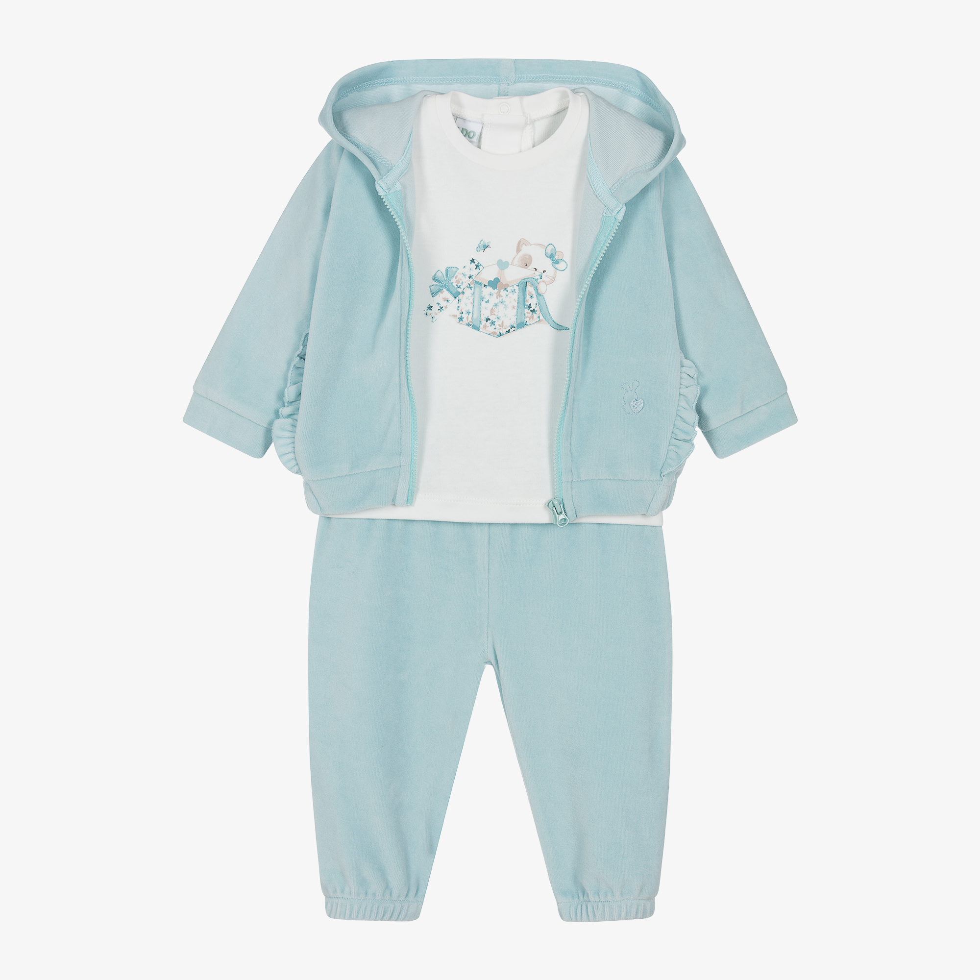 iDO Mini Baby Girls Blue Velour Tracksuit Set