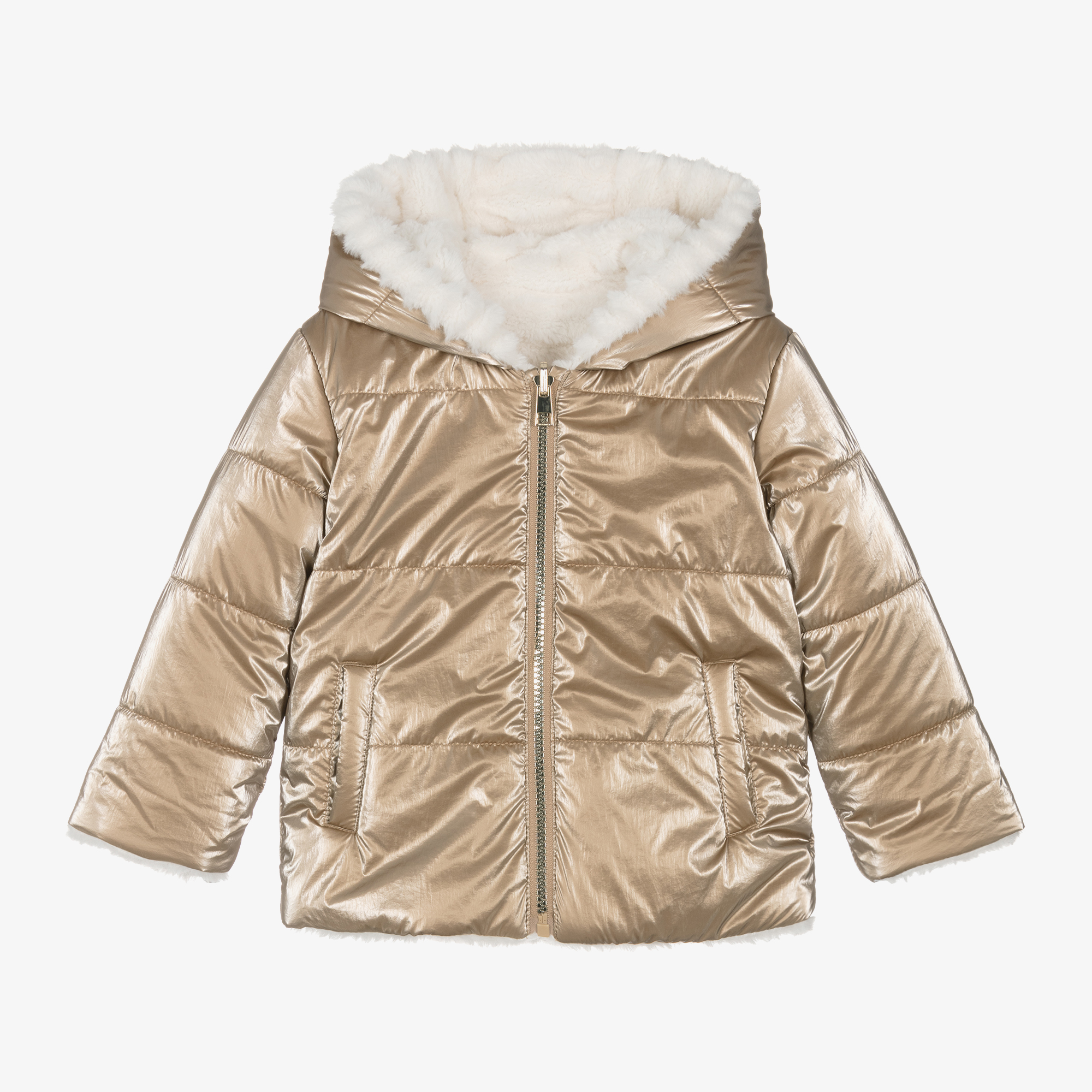 iDO Baby Girls Gold Reversible Puffer Jacket Childrensalon