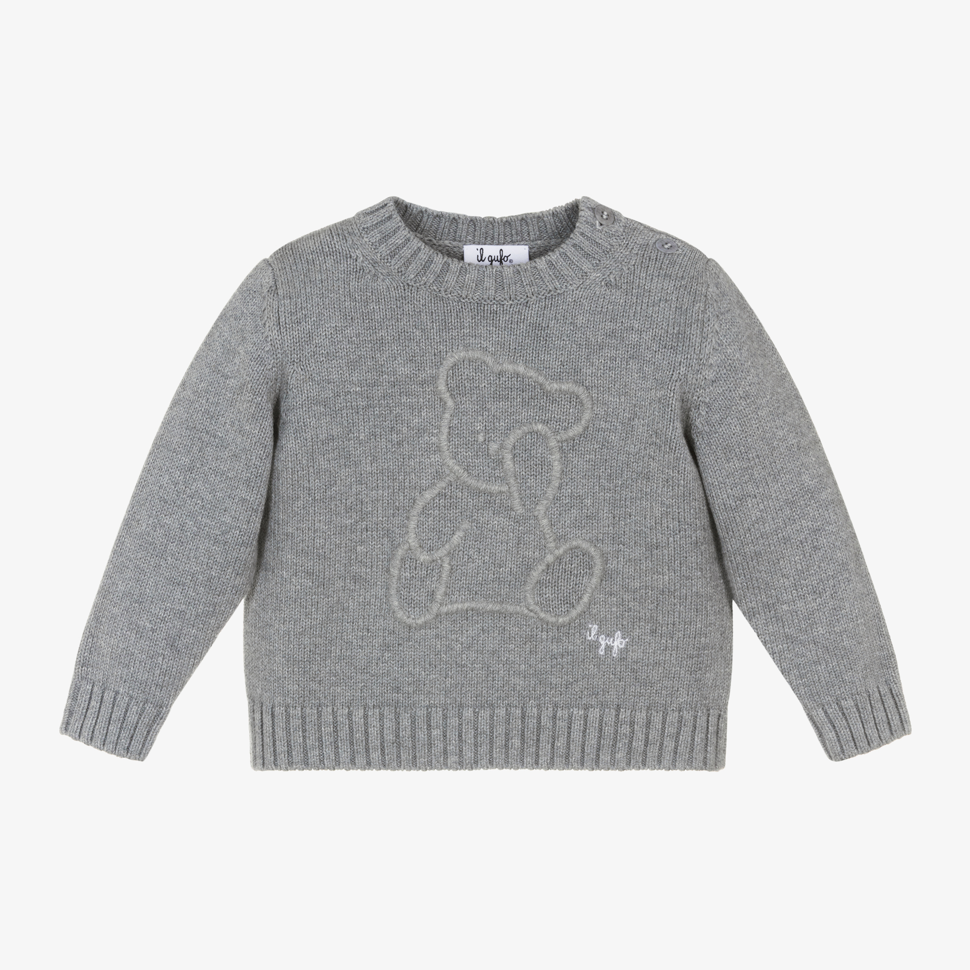 Il Gufo Grey Cotton Knit Teddy Jumper