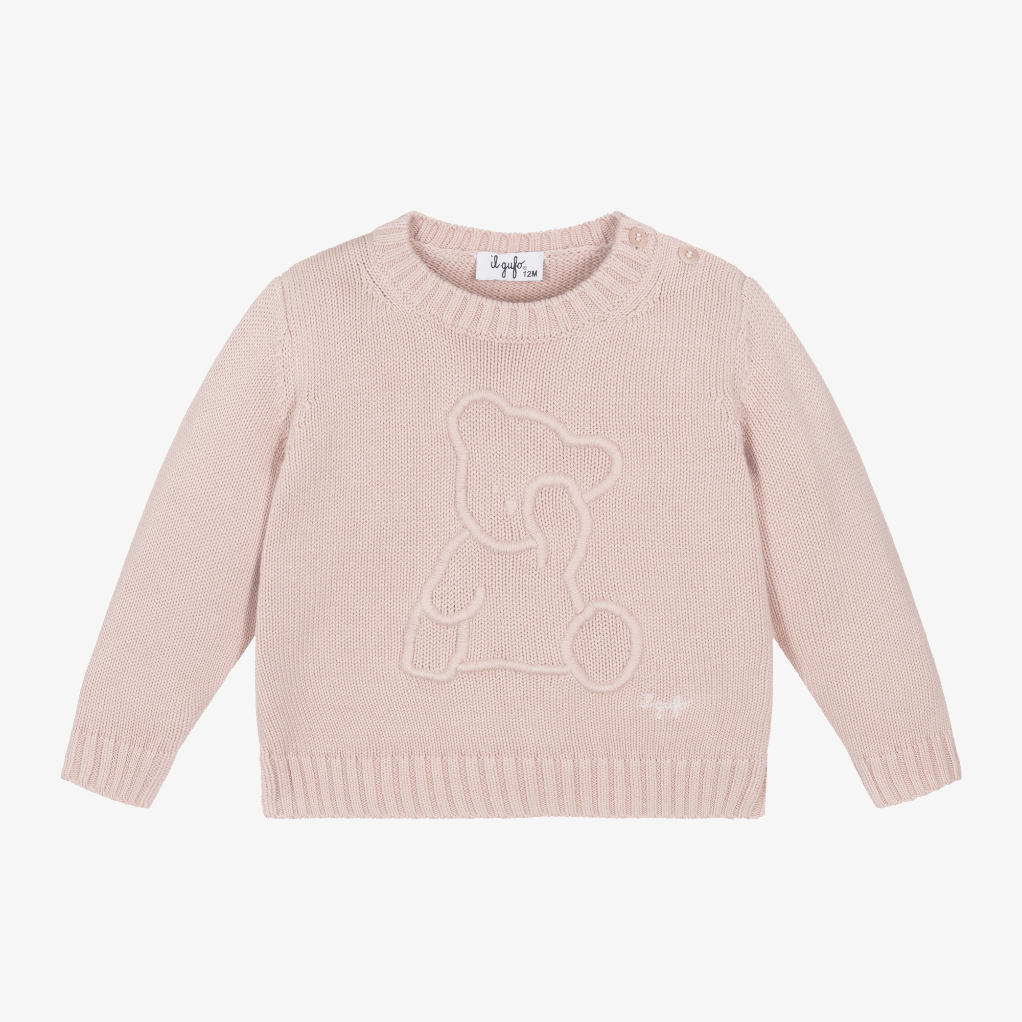 Il Gufo Pink Cotton Knit Teddy Jumper Childrensalon