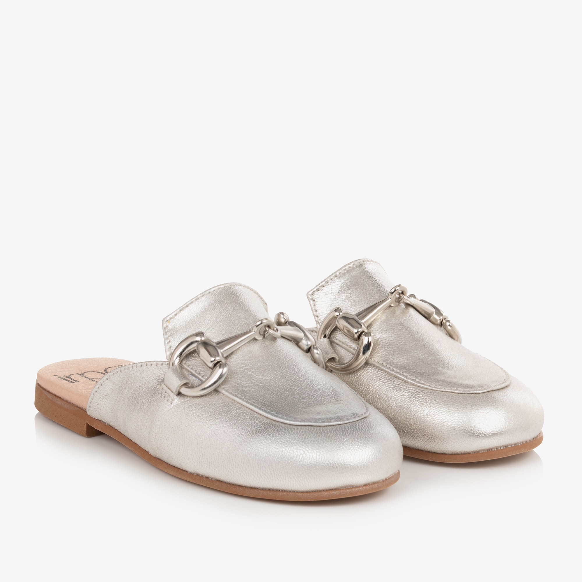 Irpa Girls Silver Leather Backless Loafers