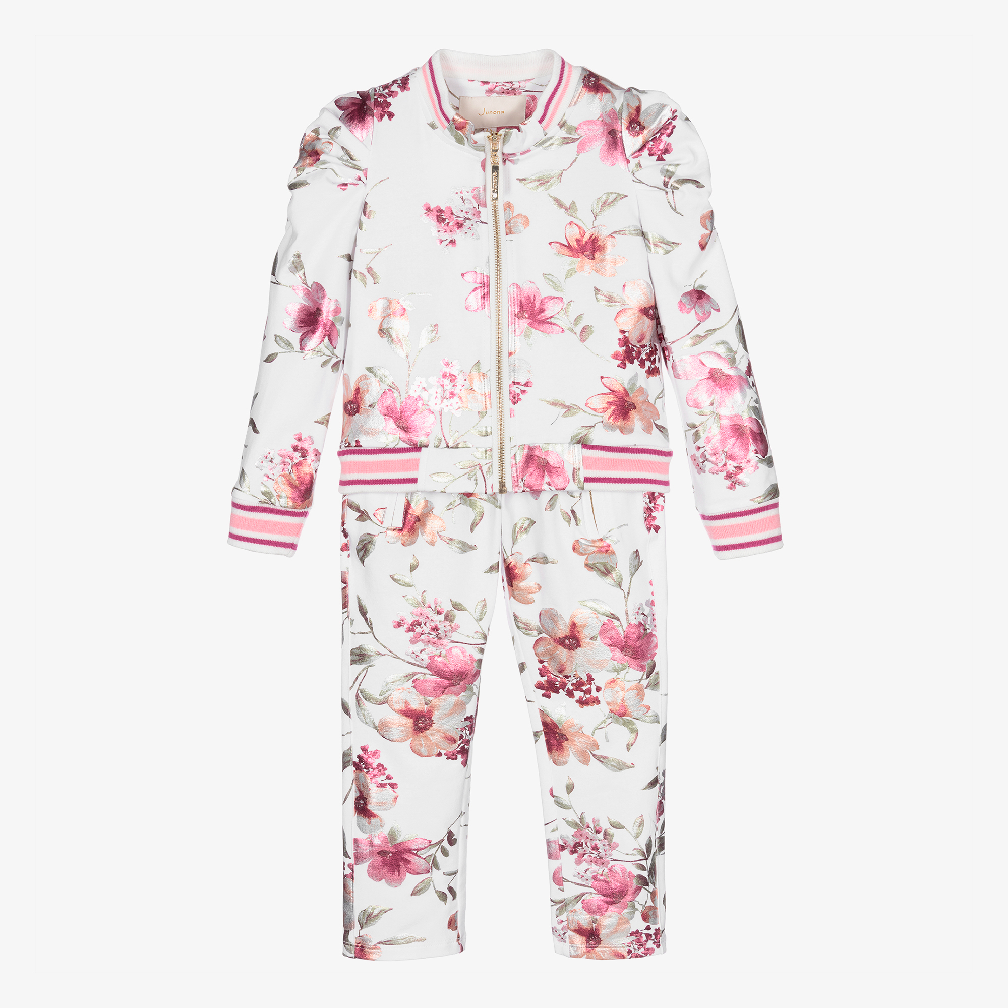 Junona - Girls Pink Floral Tracksuit | Childrensalon