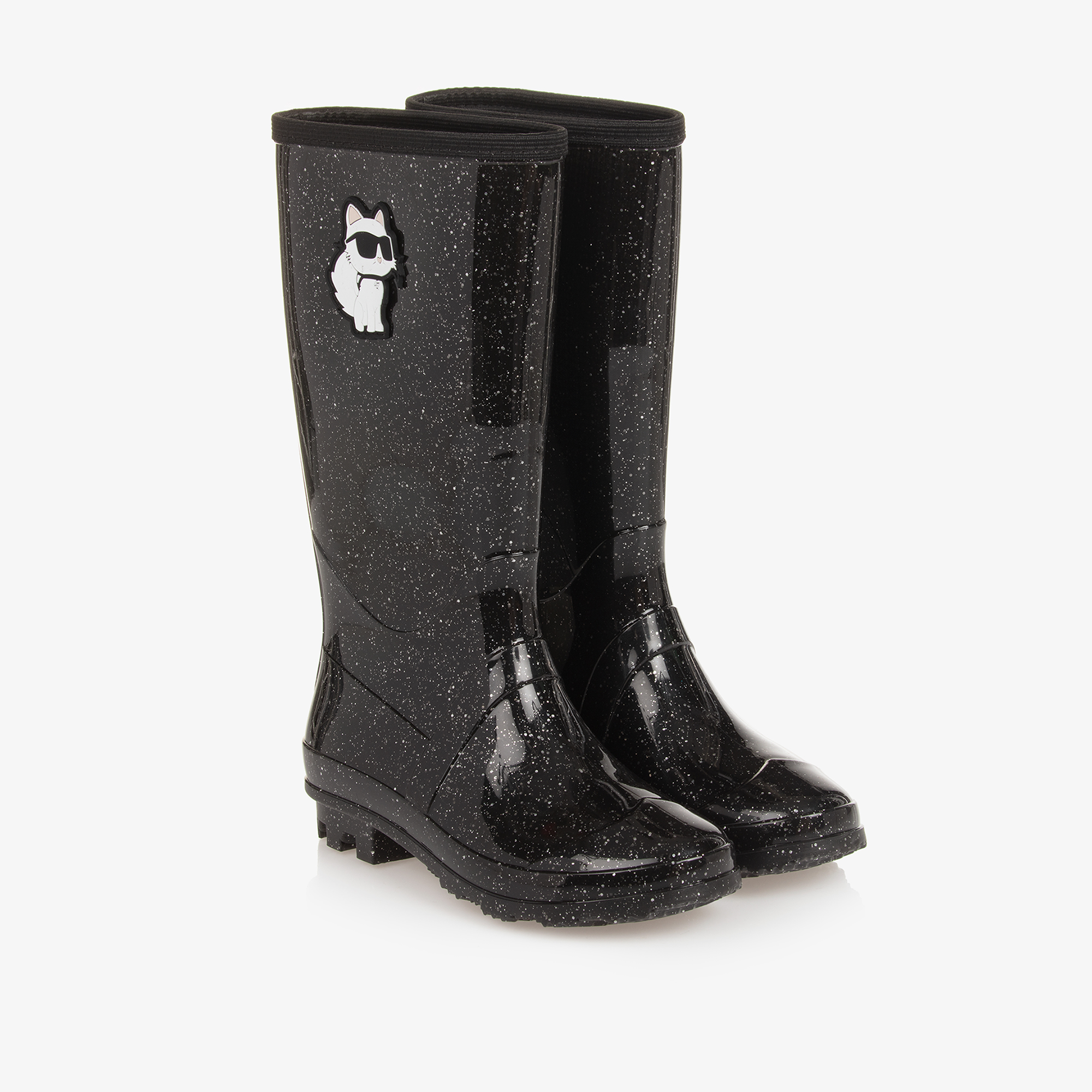 KARL LAGERFELD KIDS Girls Black Sparkly Rain Boots