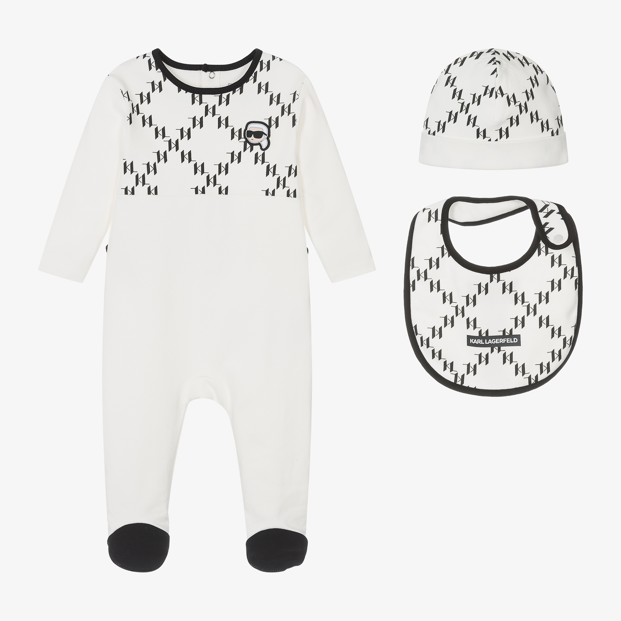 KARL LAGERFELD KIDS Ivory Monogram Diamonds Babygrow Gift Set