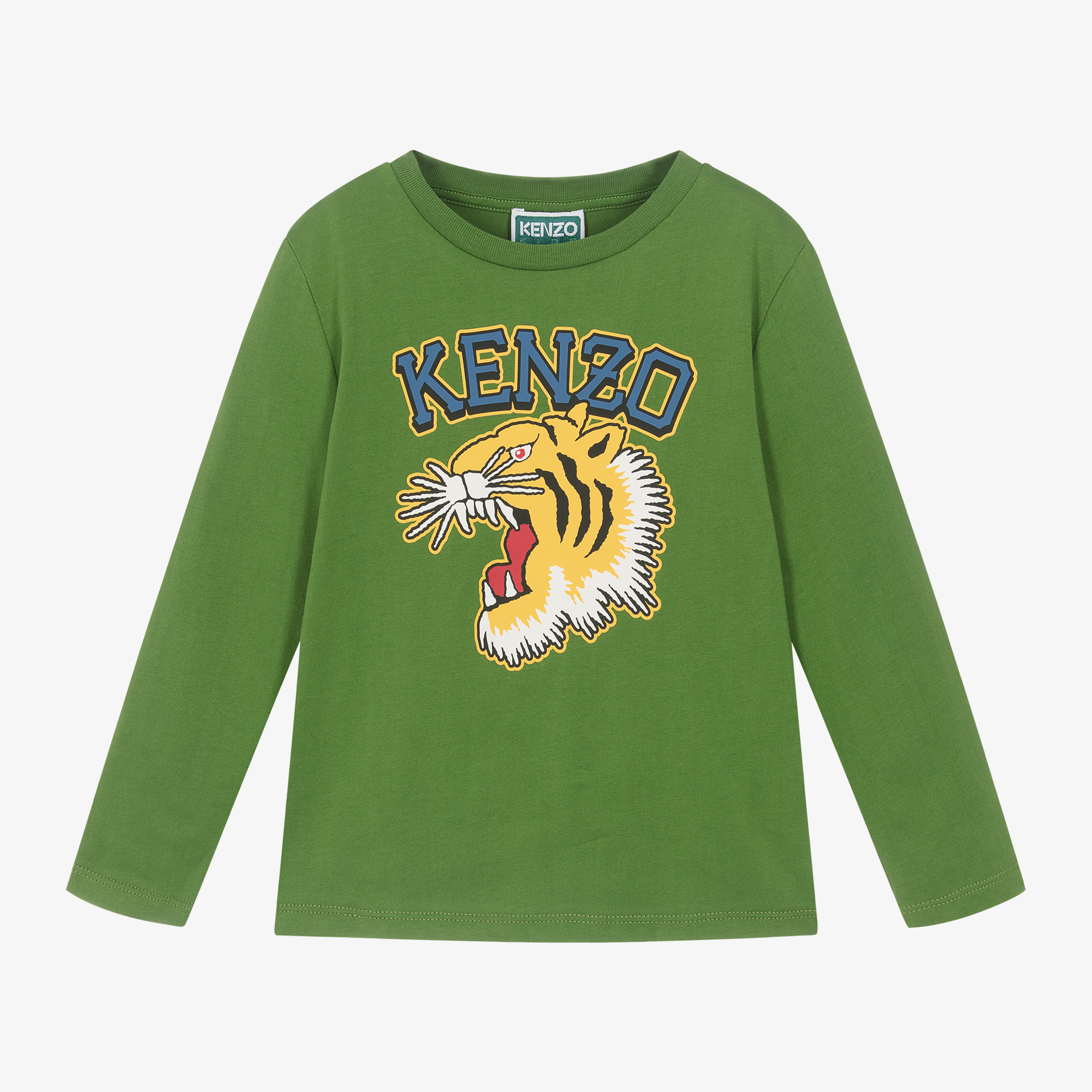 KENZO KIDS Boys Green Cotton Varsity Tiger Top