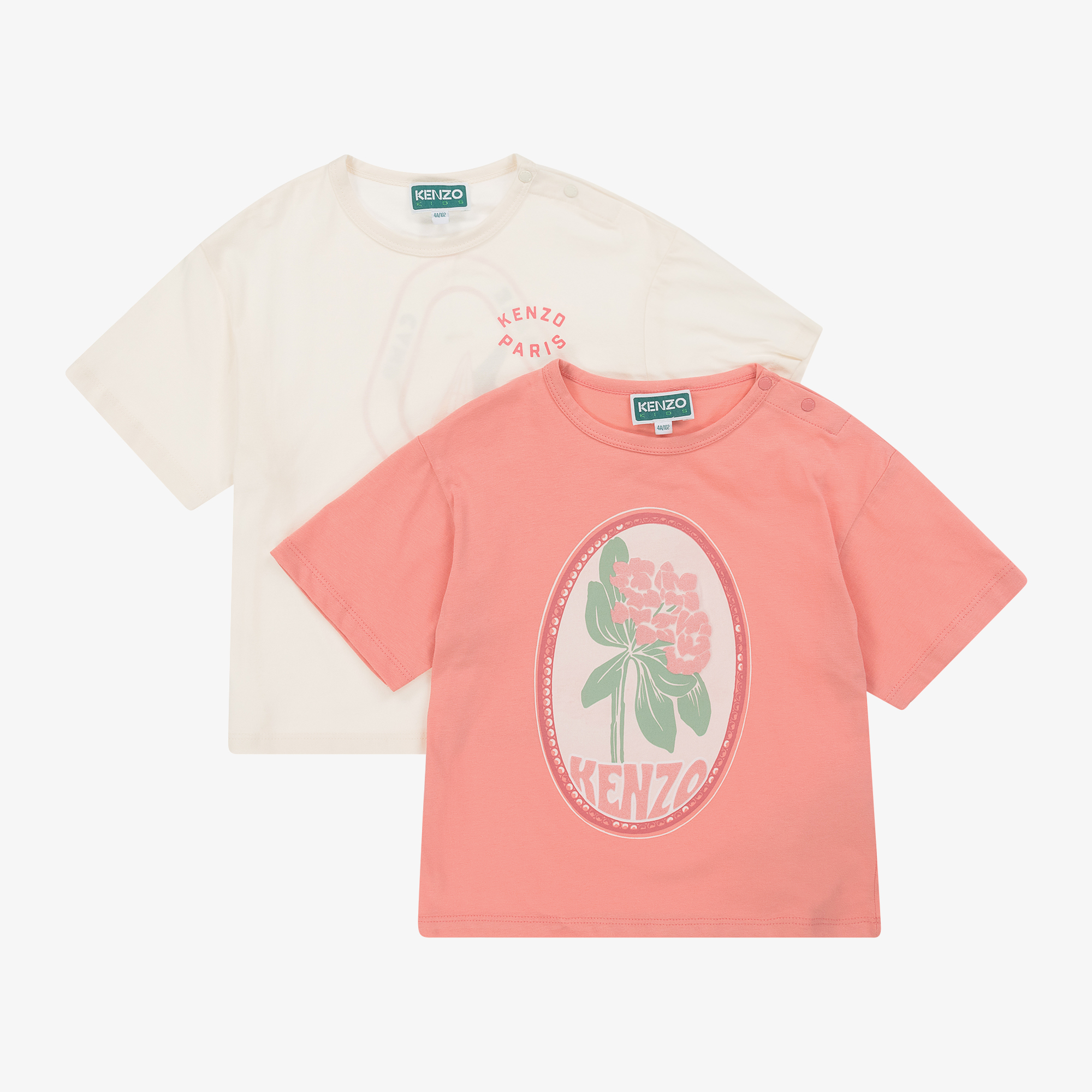 KENZO KIDS Girls Ivory Pink Cotton T Shirts 2 Pack