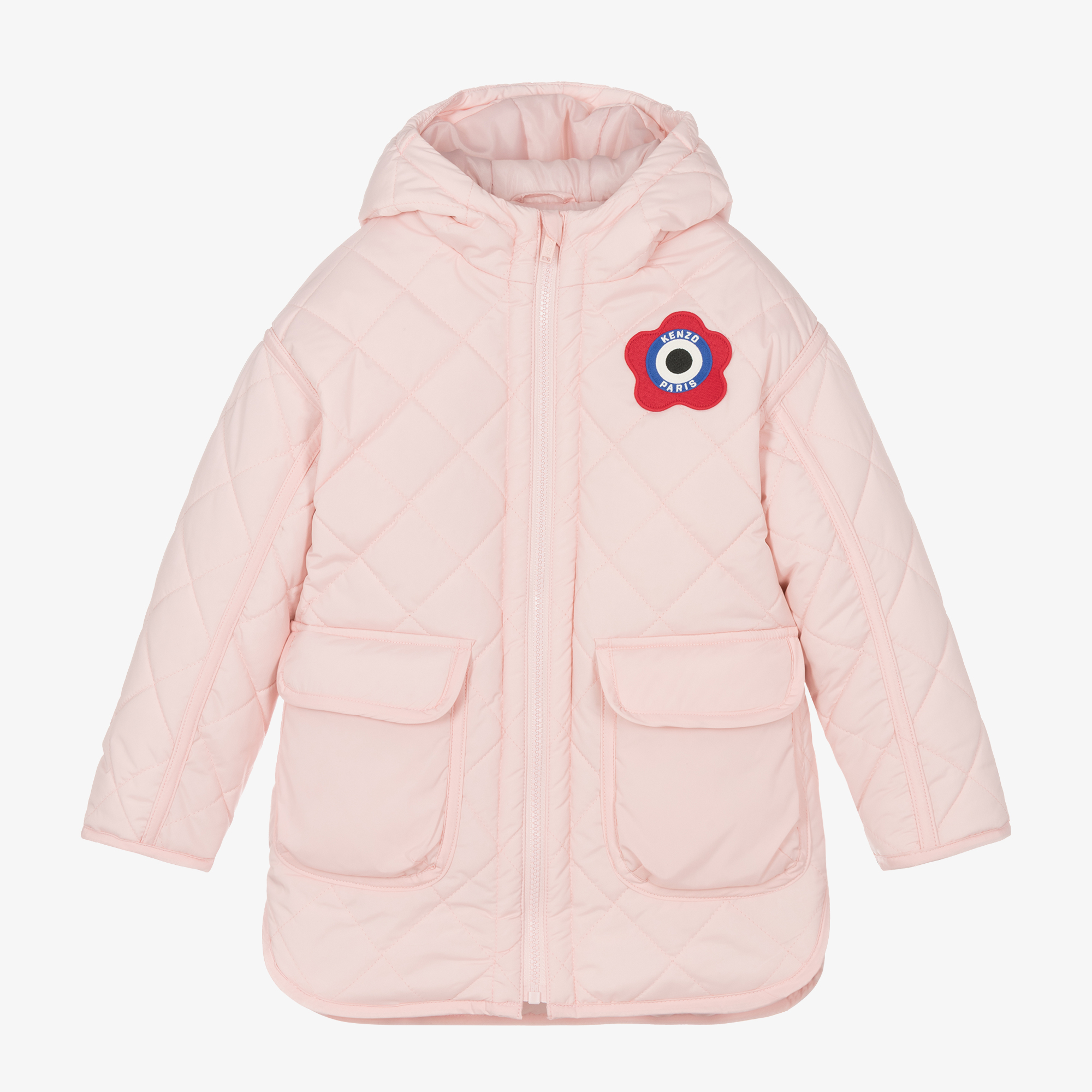 KENZO KIDS Girls Pink K Flower Quilted Coat Childrensalon