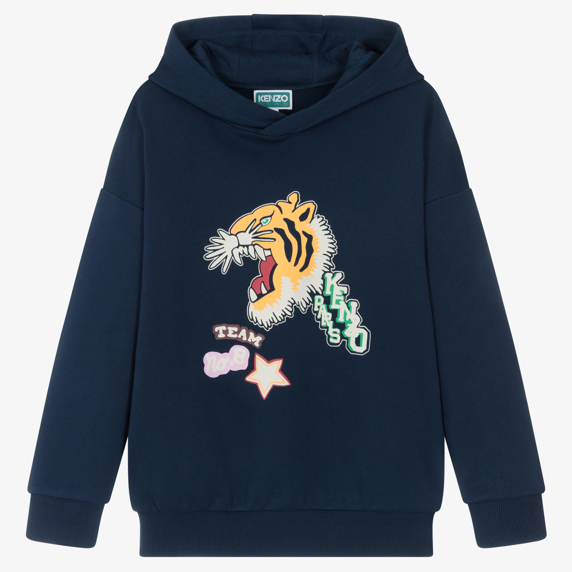 KENZO KIDS Teen Girls Blue Cotton Varsity Tiger Hoodie