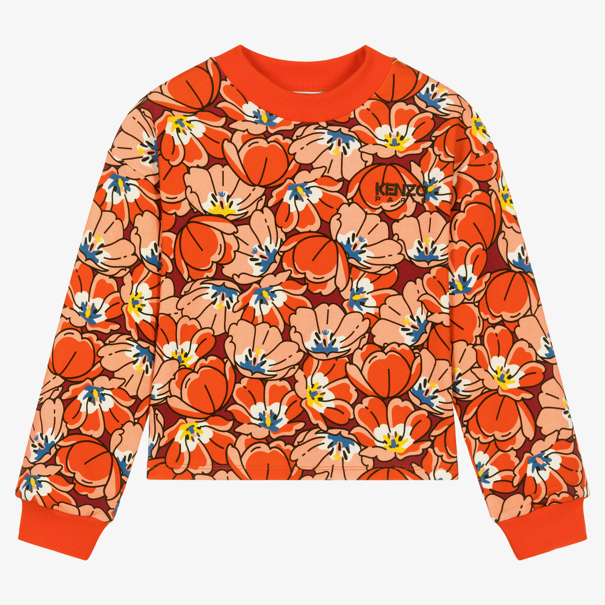 KENZO KIDS Sweat rouge fleurs en coton ado fille Childrensalon