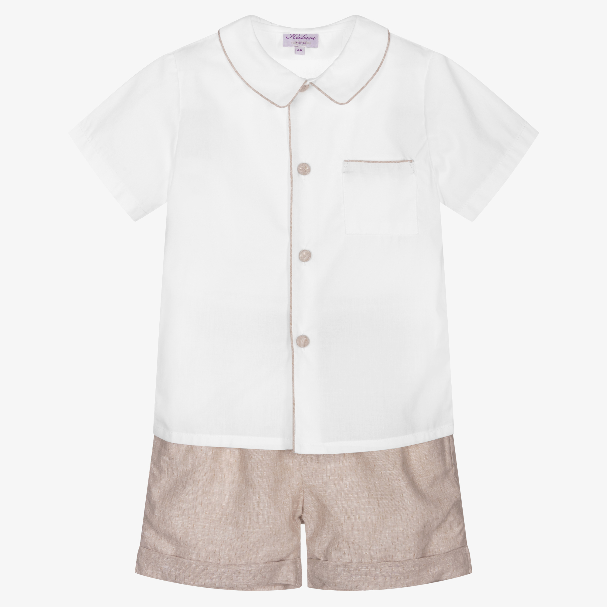 Kidiwi - Boys 3 Piece Beige Shorts Suit | Childrensalon