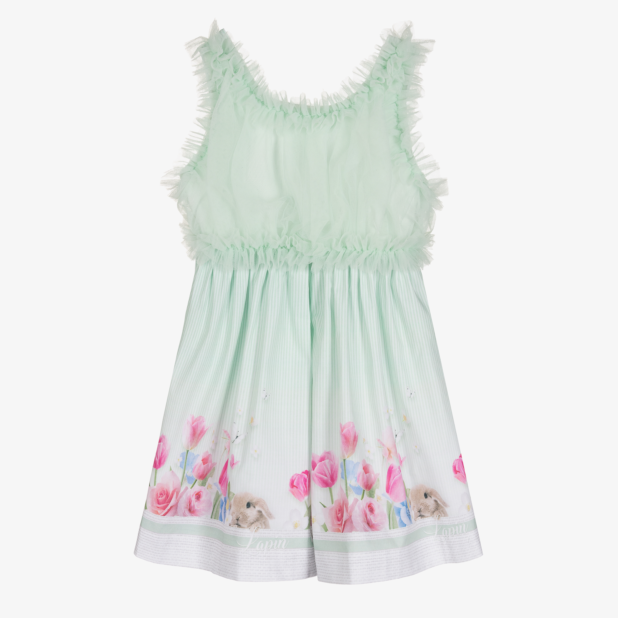 Lapin House Girls Pink Floral Tulle Dress Childrensalon