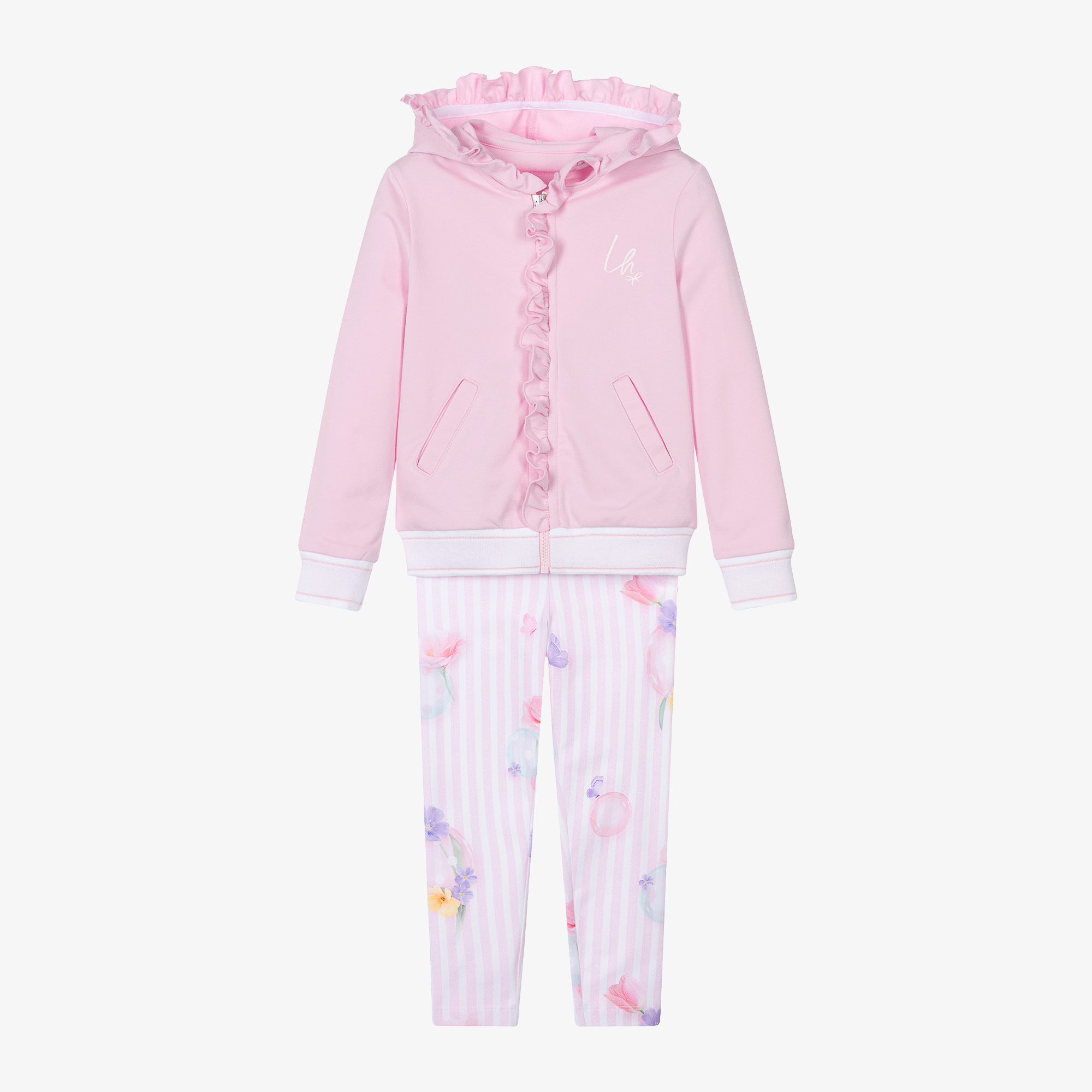 Lapin House - Girls Pink Cotton Floral Leggings Set | Childrensalon