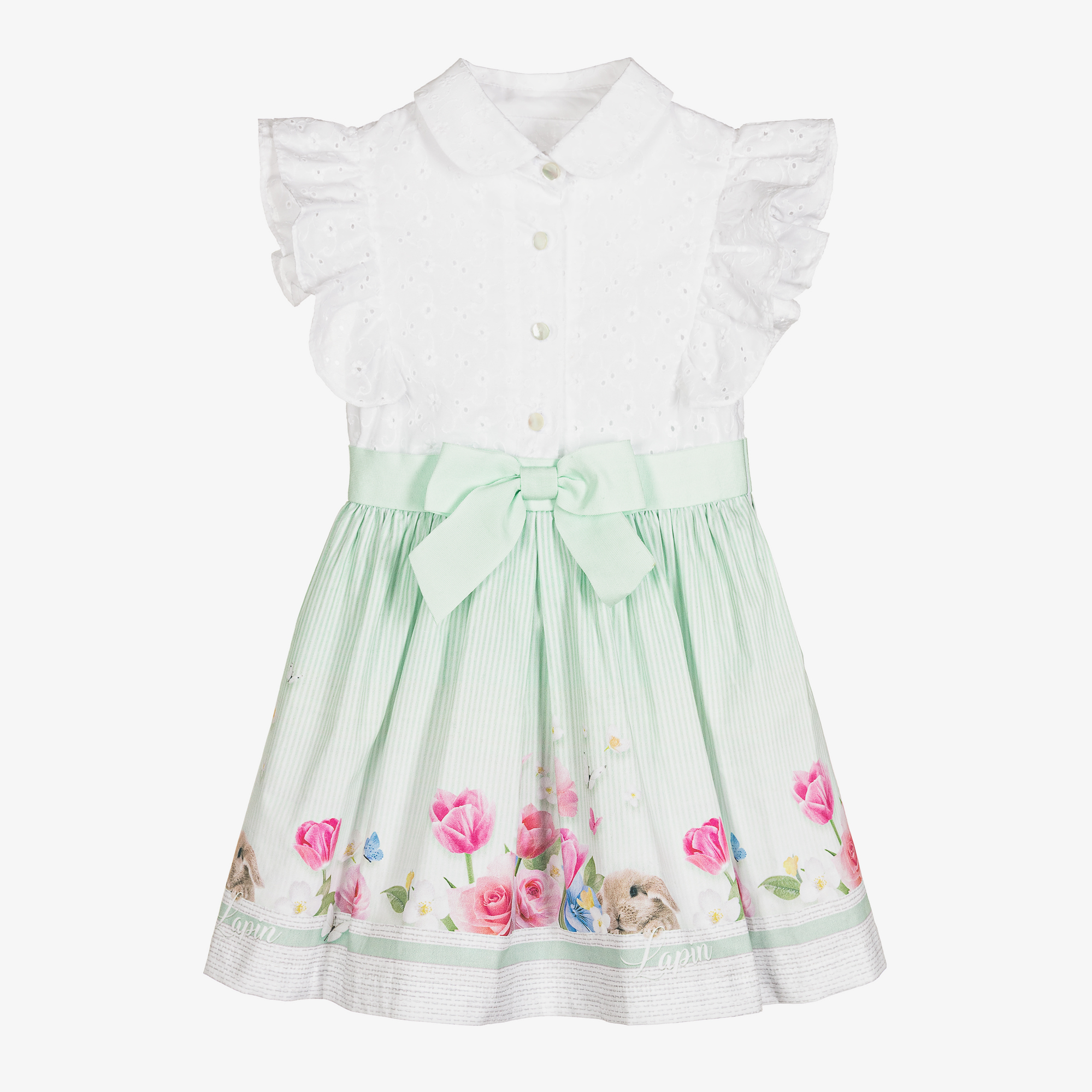 Lapin House Girls Pink Floral Tulle Dress Childrensalon