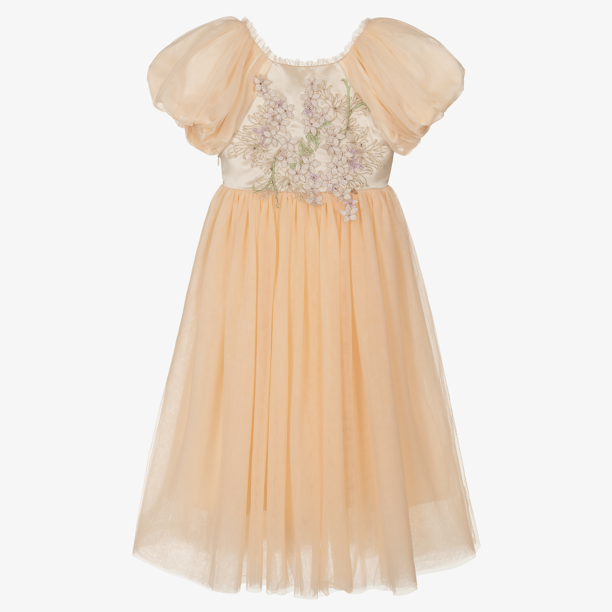 Le Mu - Girls Pink & Gold Tulle Dress | Childrensalon