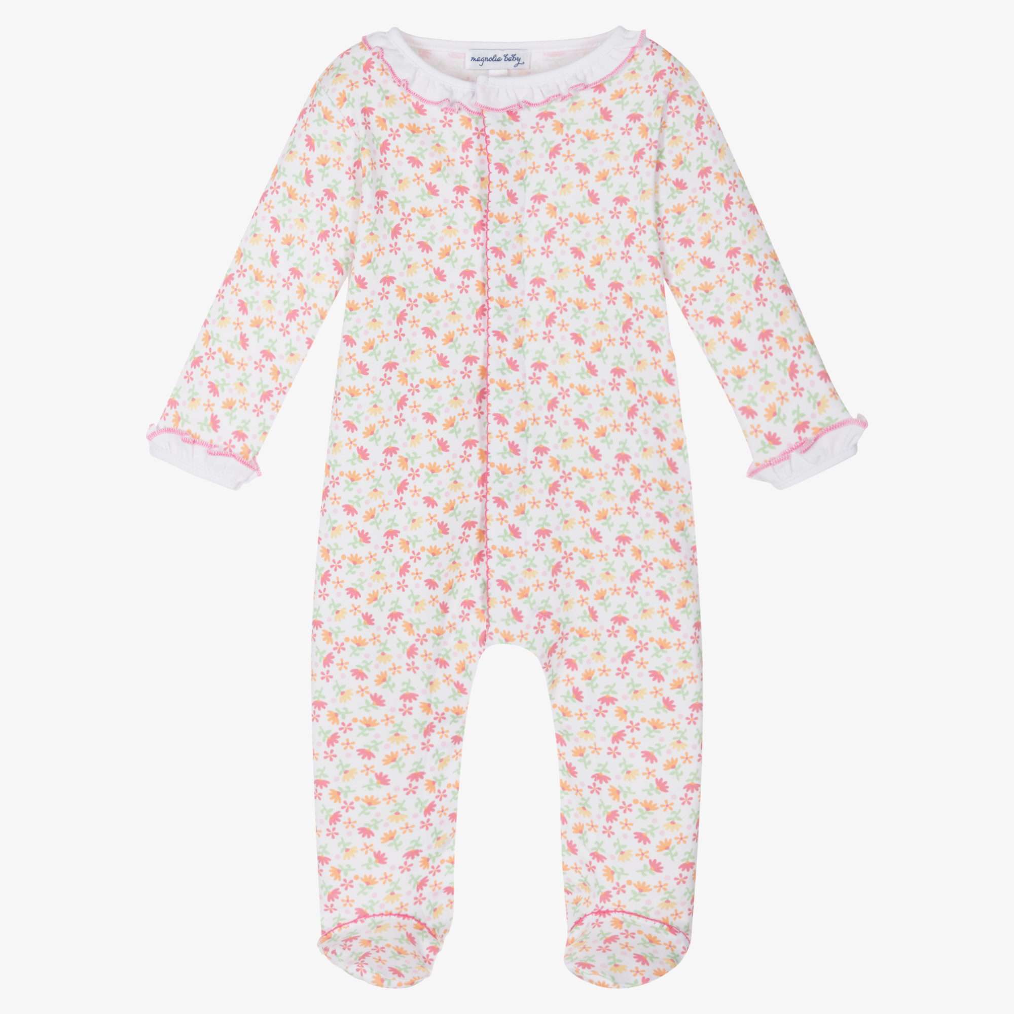 Magnolia Baby - White Pima Cotton Babygrow | Childrensalon