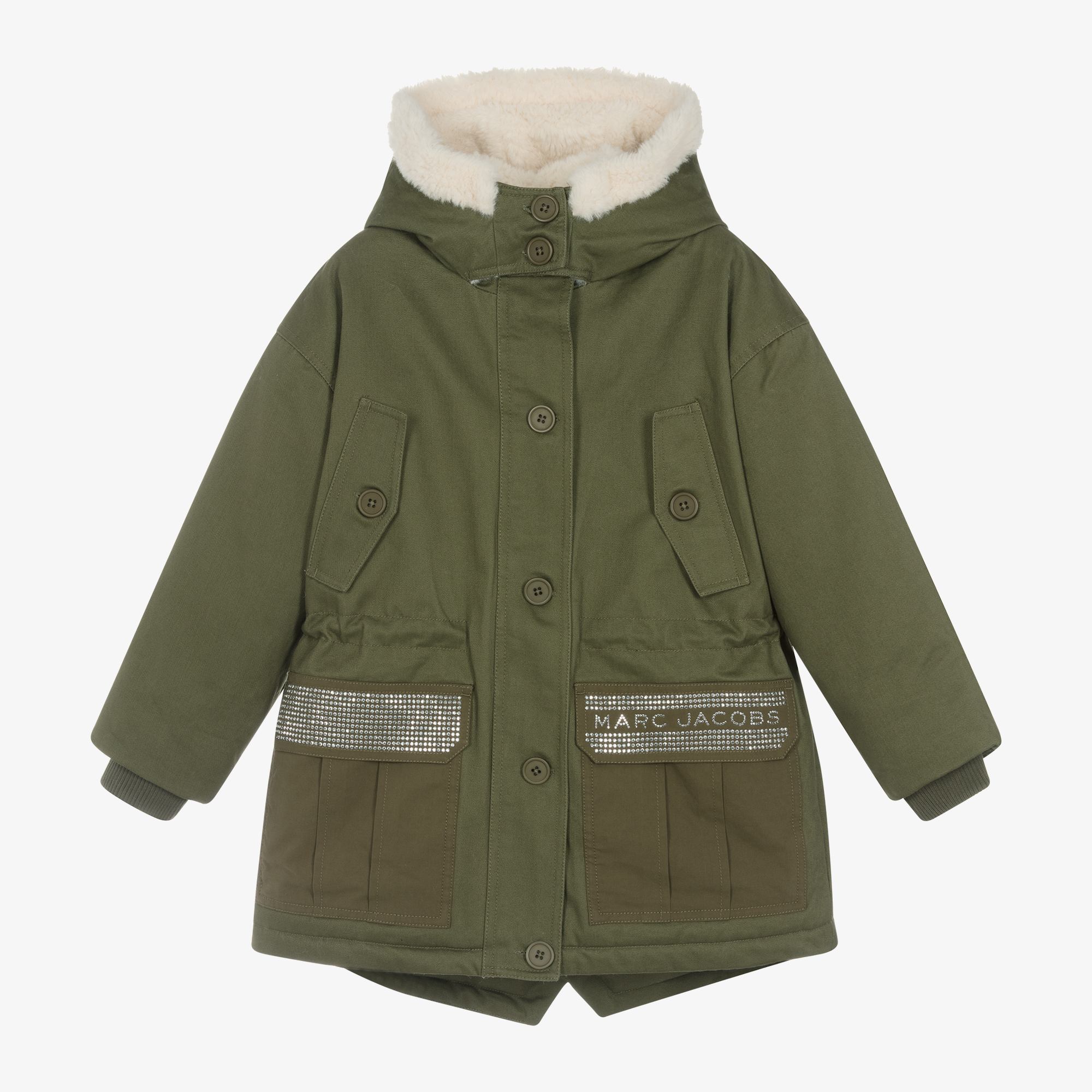 MARC JACOBS Girls Green Cotton Faux Fur Parka Coat