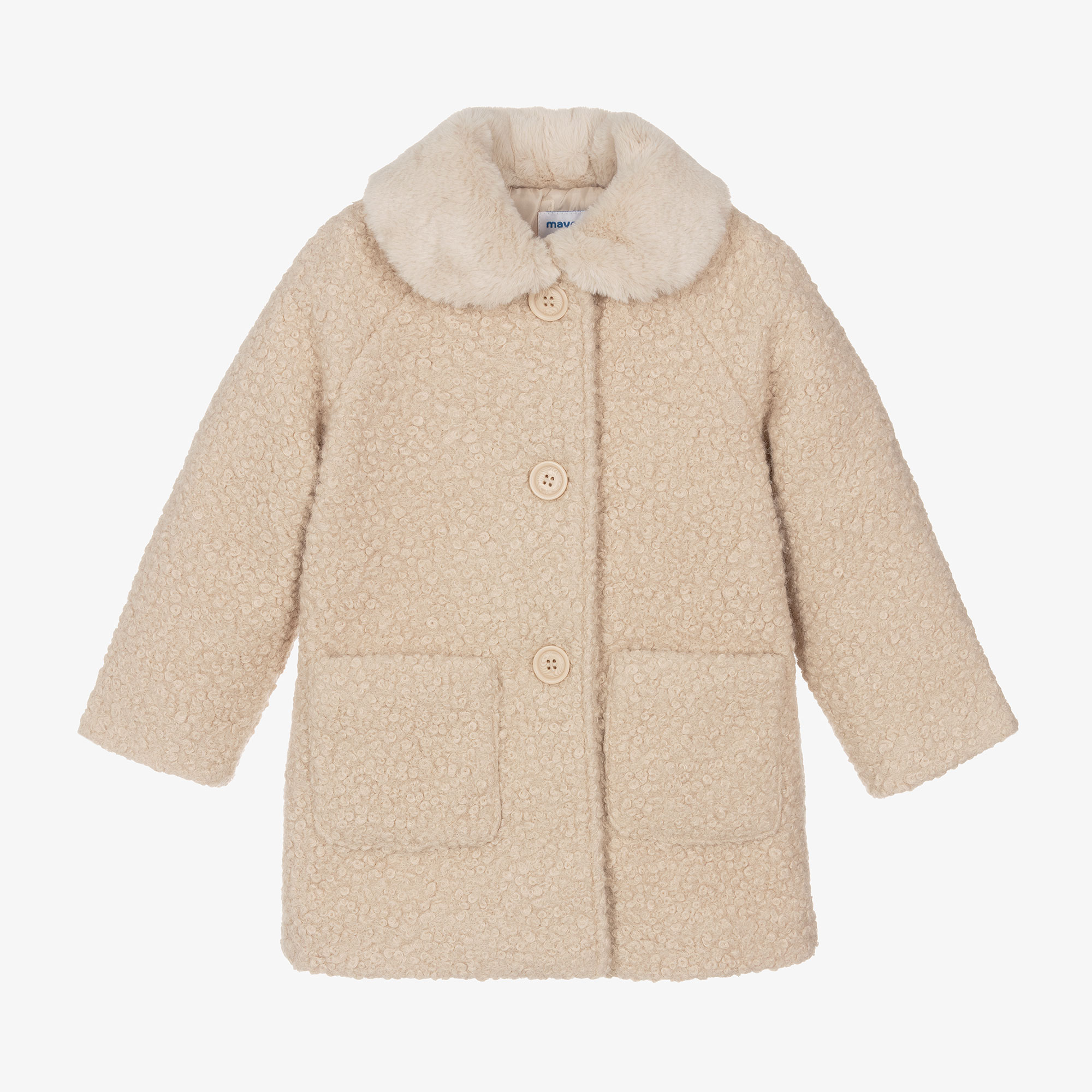 Mayoral - Girls Beige Felted Coat | Childrensalon