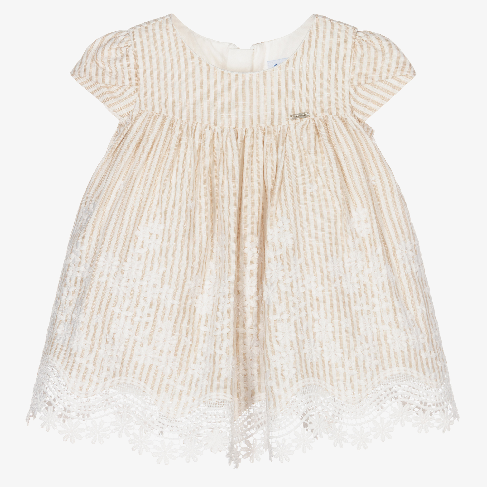 Mayoral - Girls Beige Lace & Tulle Dress | Childrensalon