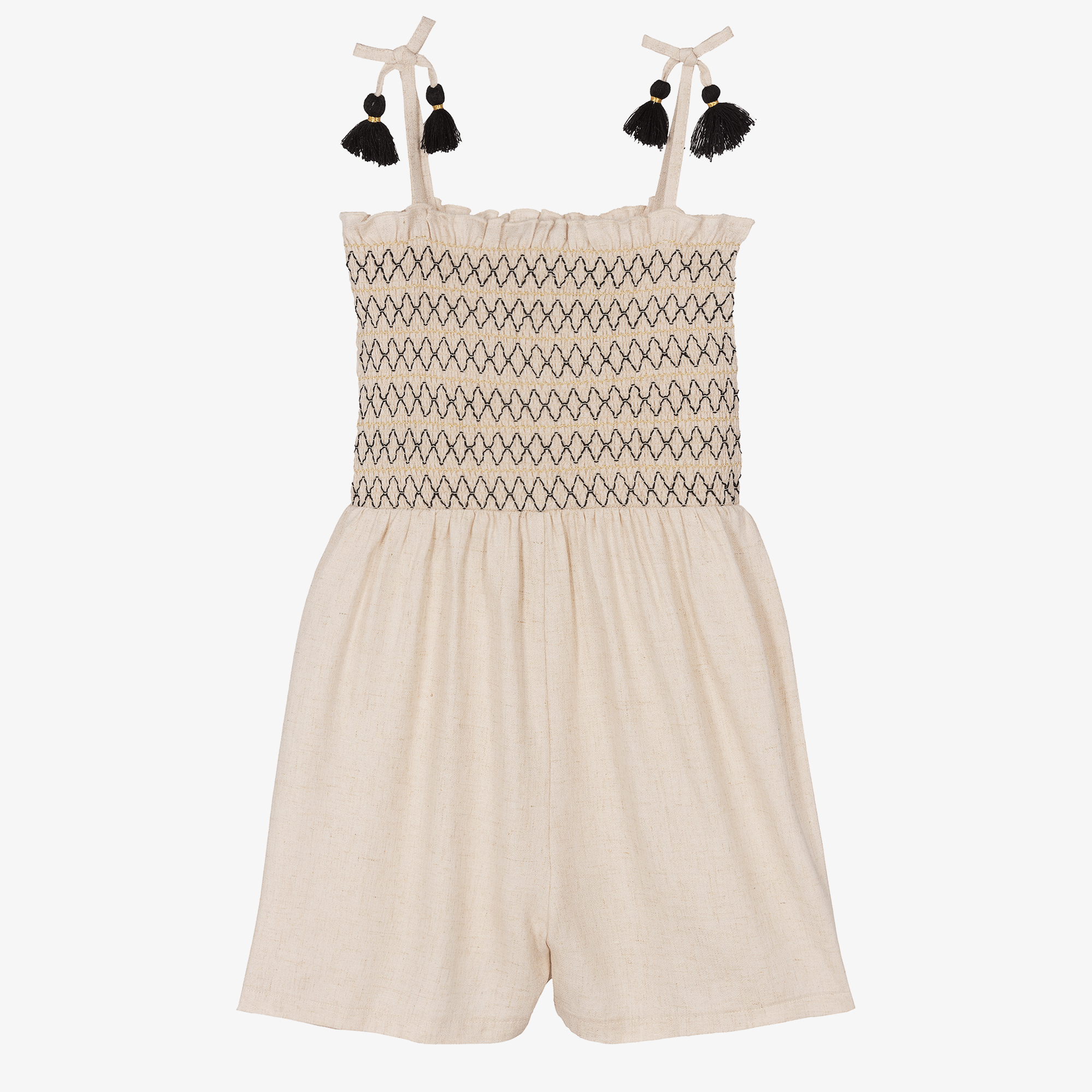 Mayoral - Girls Ivory & Beige Cotton Striped Dress | Childrensalon