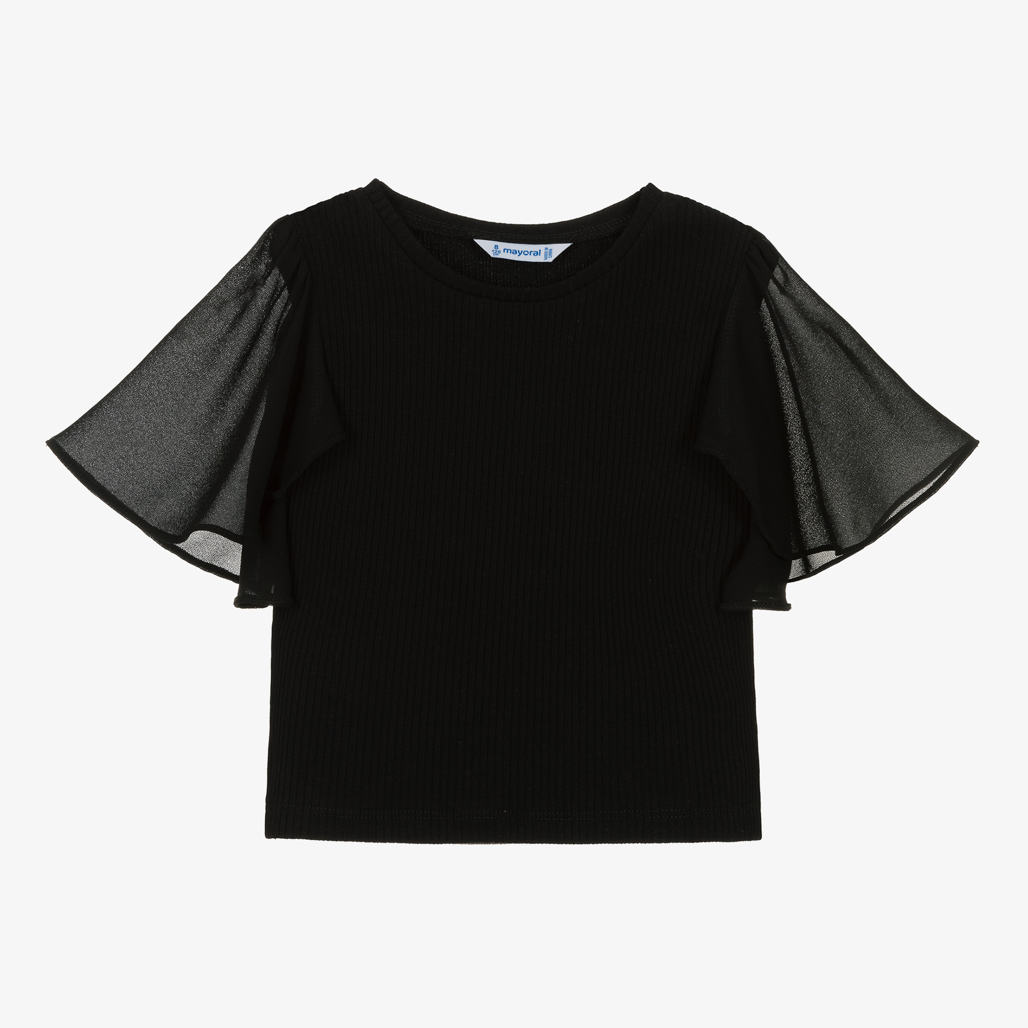 Mayoral - Girls Black Cotton Flower T-Shirt | Childrensalon
