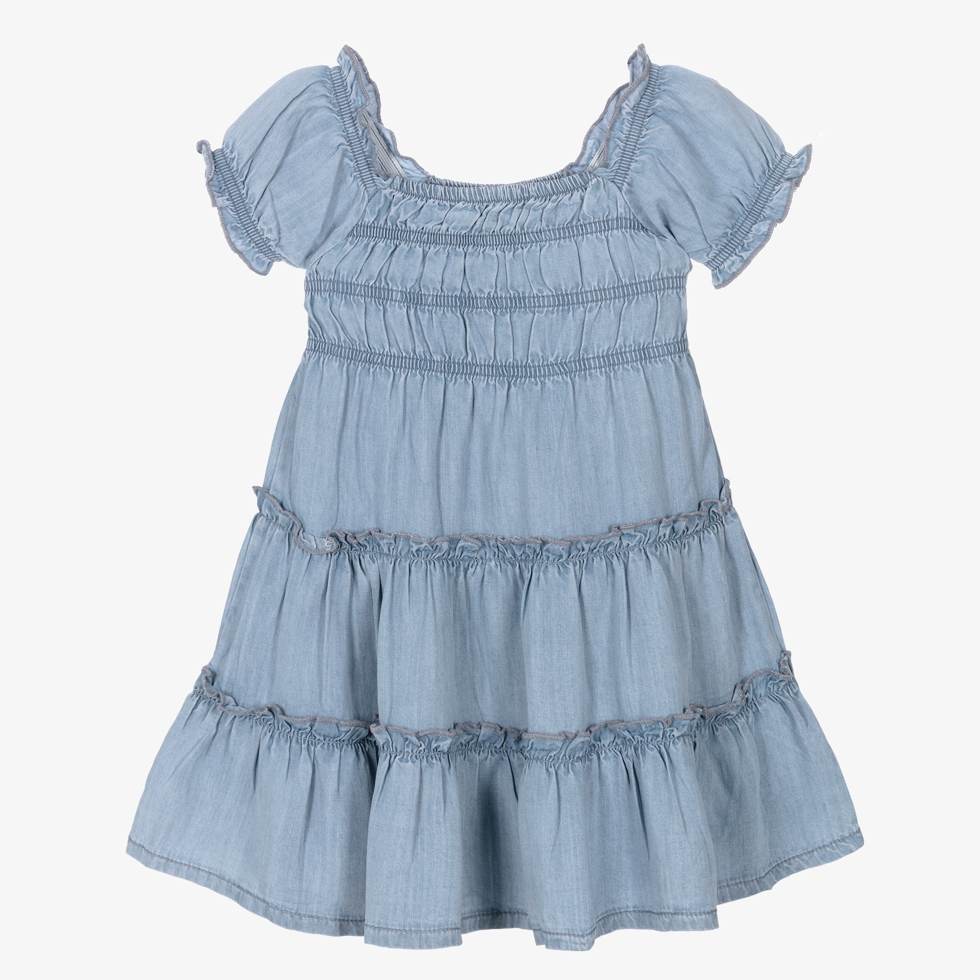 chambray ruffle dress