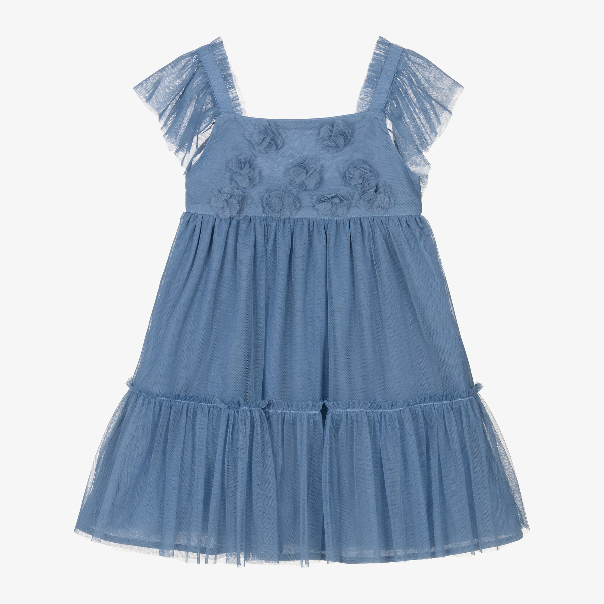 Mayoral - Girls Blue Floral & Crochet Cotton Dress | Childrensalon