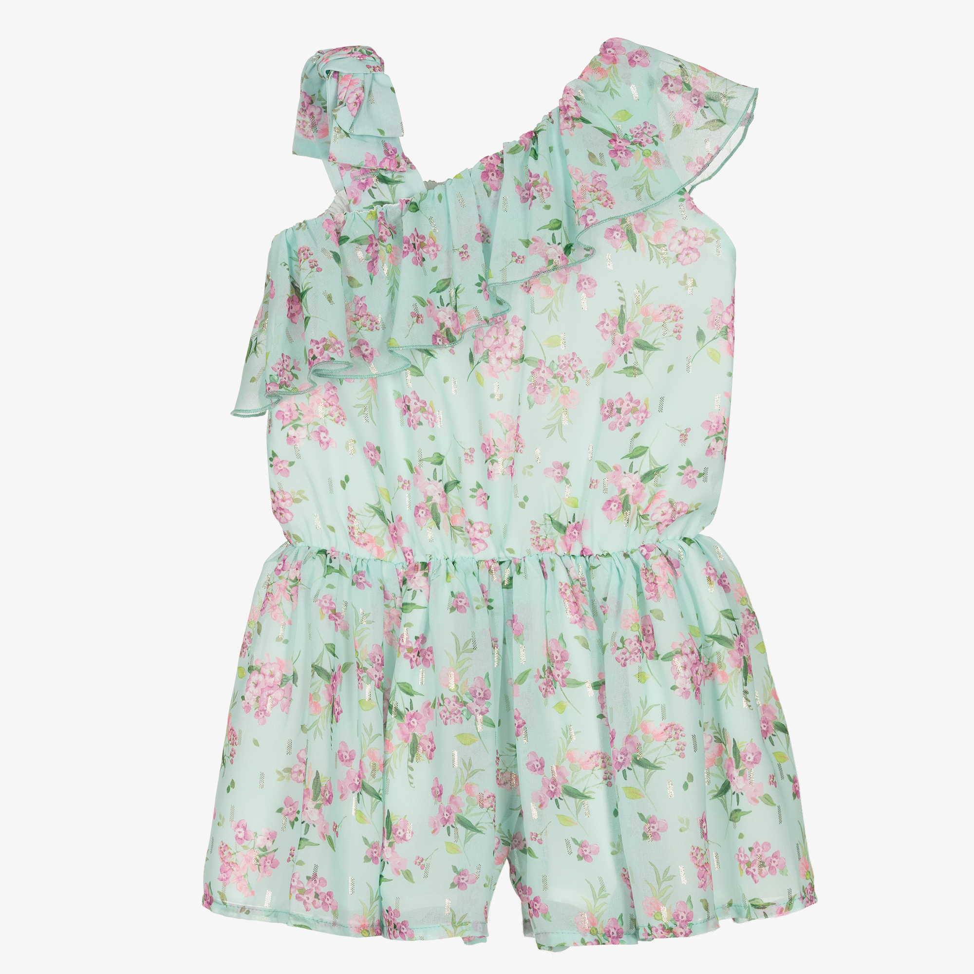 Mayoral - Girls Blue Chambray Playsuit | Childrensalon