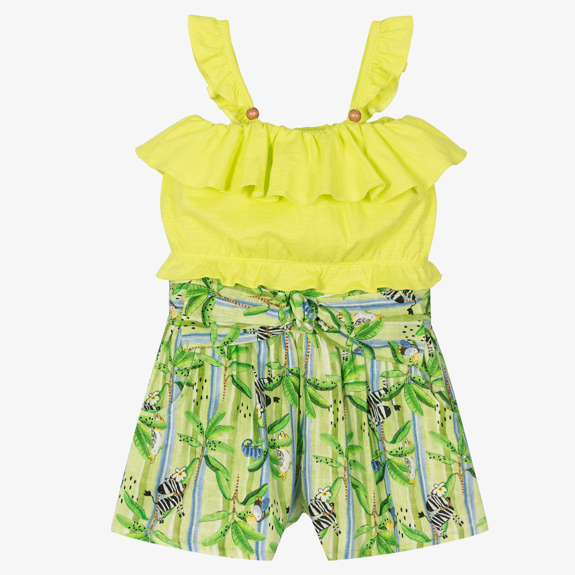 Mayoral - Girls Green Floral Shorts Set | Childrensalon